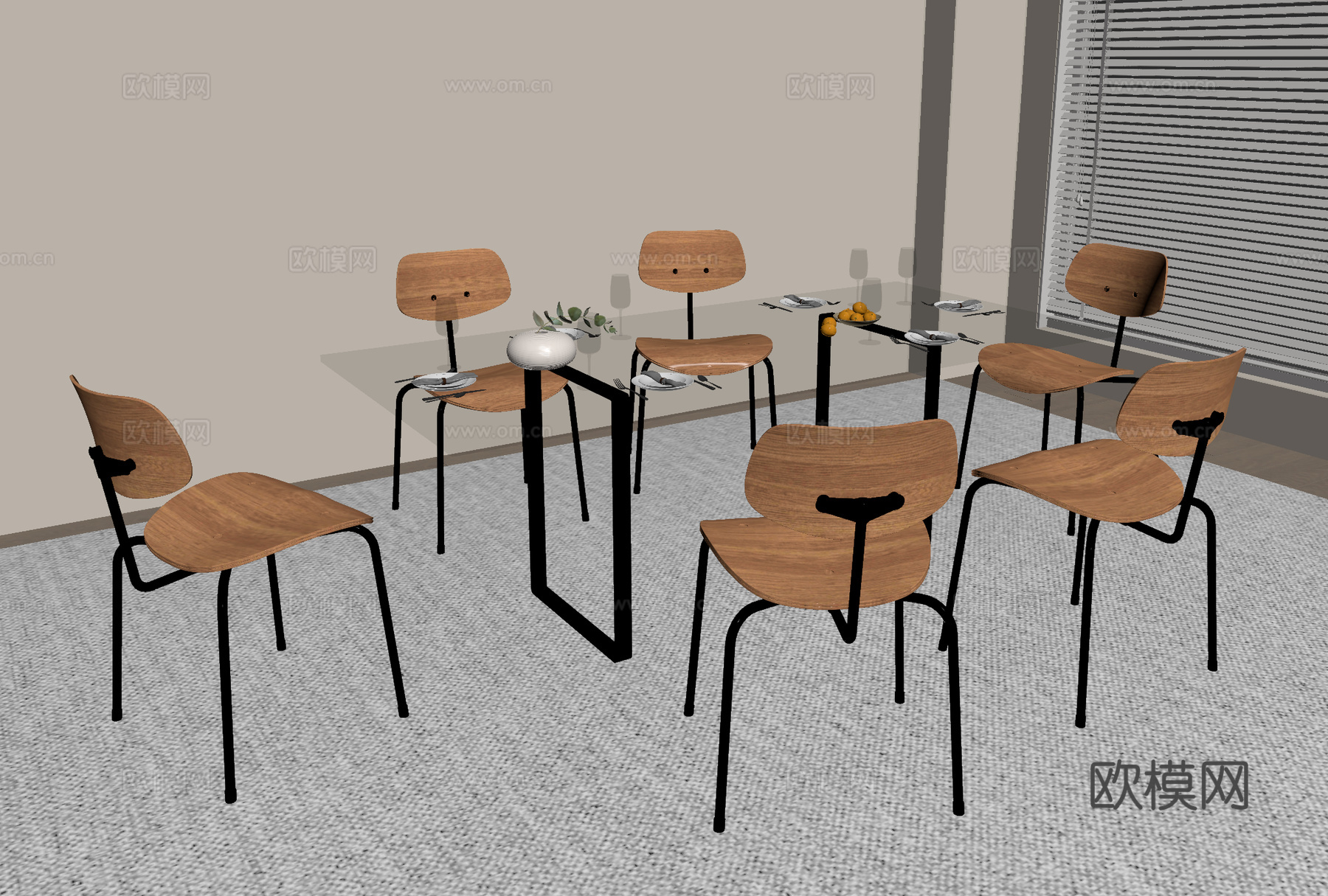 现代北欧餐桌椅su模型