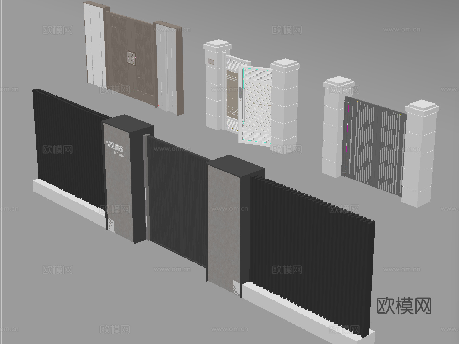 现代庭院门 户外庭院门 别墅大门su模型