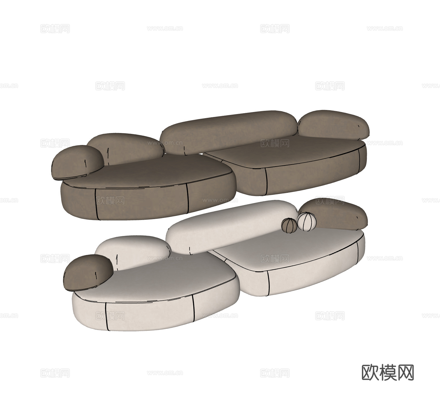 Moroso 现代三人沙发 模块沙发 岩石沙发 多人沙发su模型