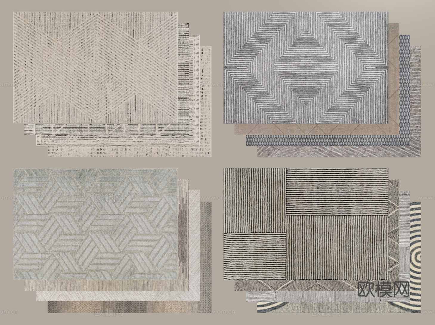 现代简约地毯 方形地毯 布艺地毯 客厅地毯 艺术地毯su模型