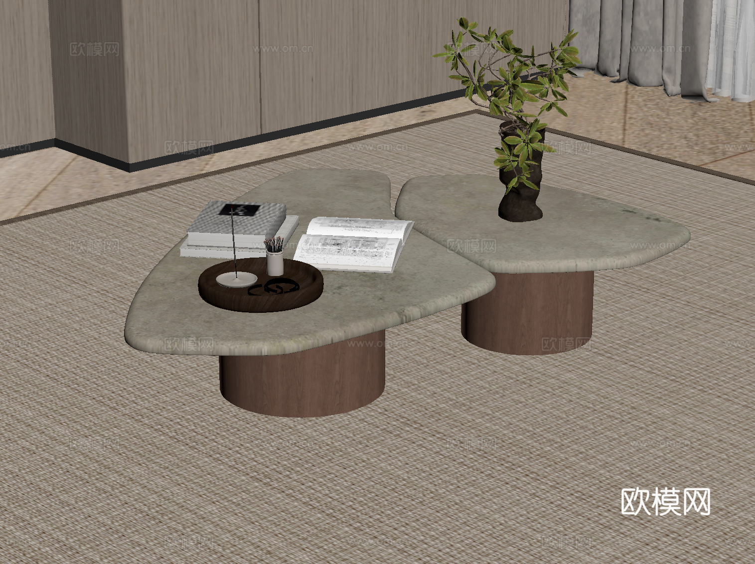 侘寂中古风茶几 异形茶几su模型