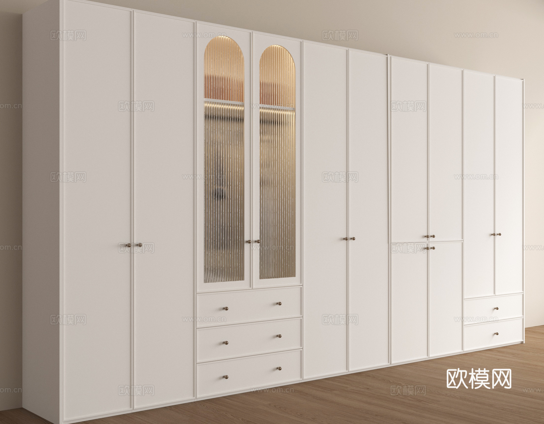 法式衣柜 木材 高柜 非转角平开门su模型