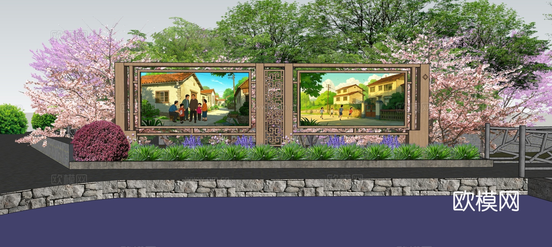 乡村宣传栏su模型