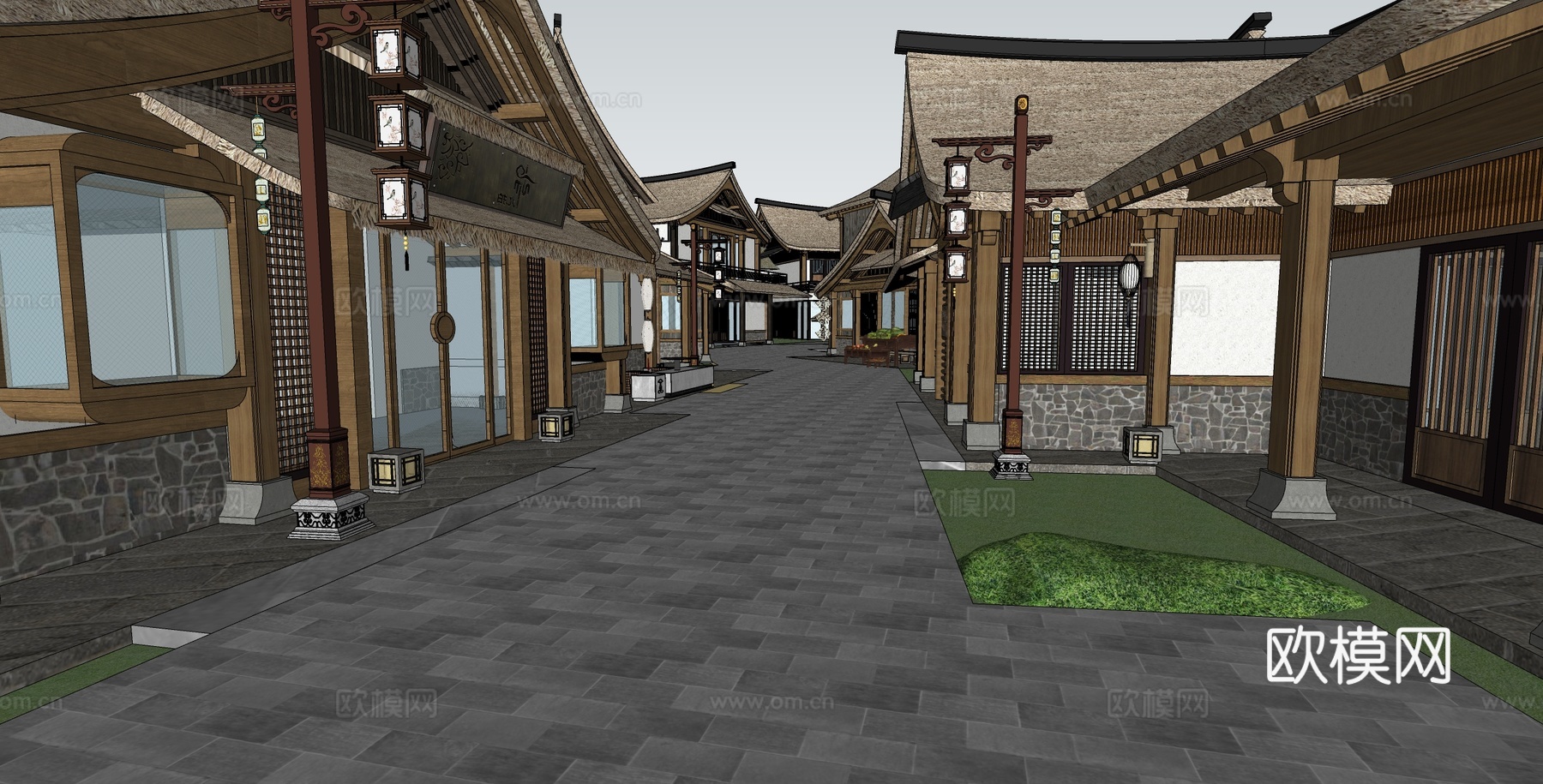 新中式商业街 民宿建筑 仿古建筑su模型