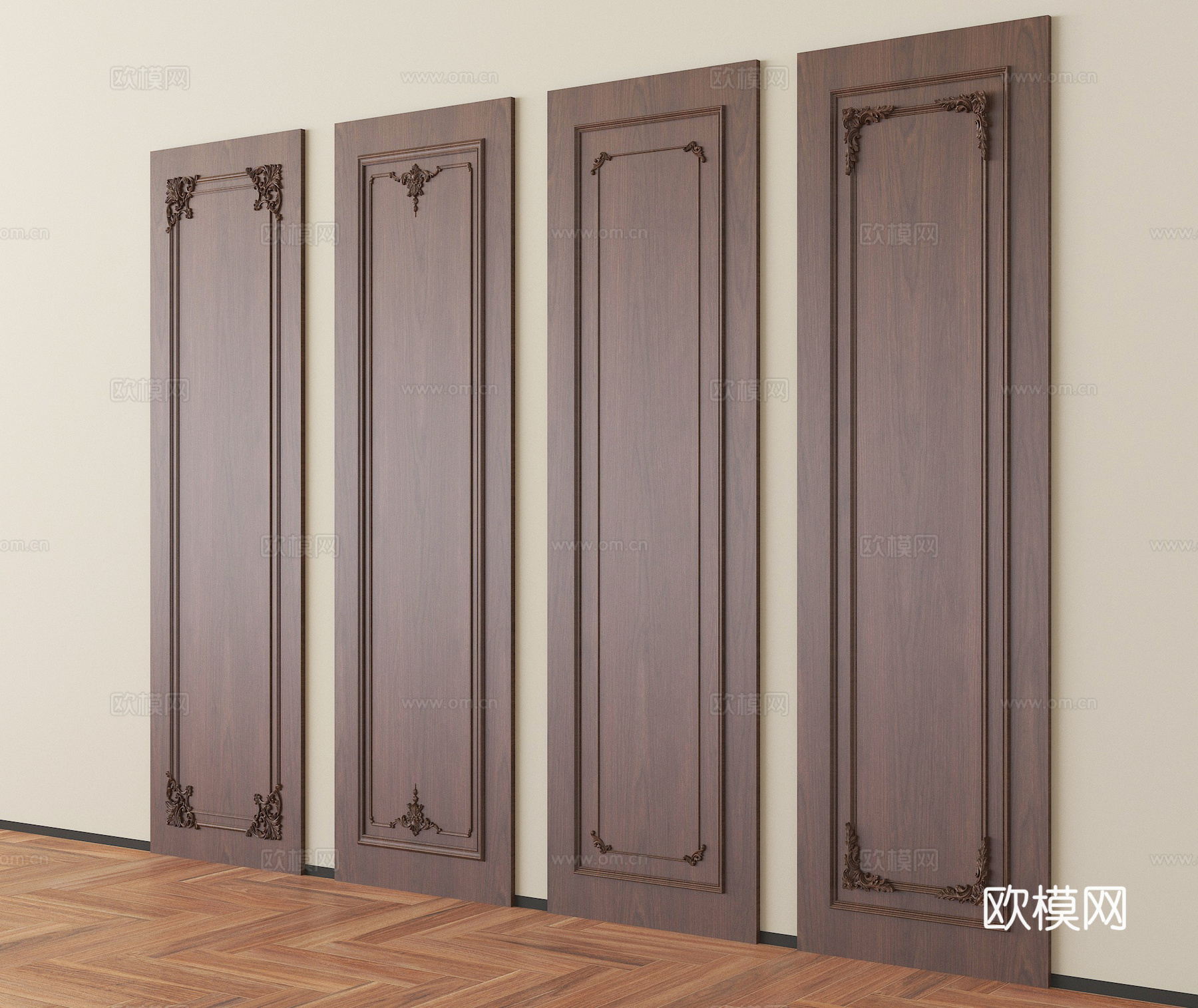 新中式护墙板 背景墙su模型