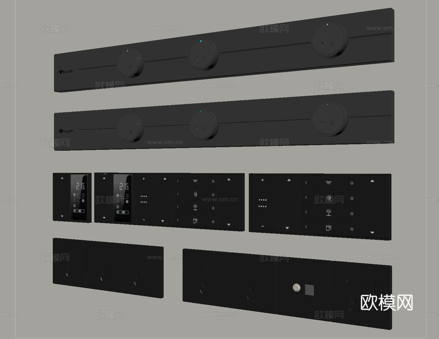 现代开关插座  轨道插座su模型
