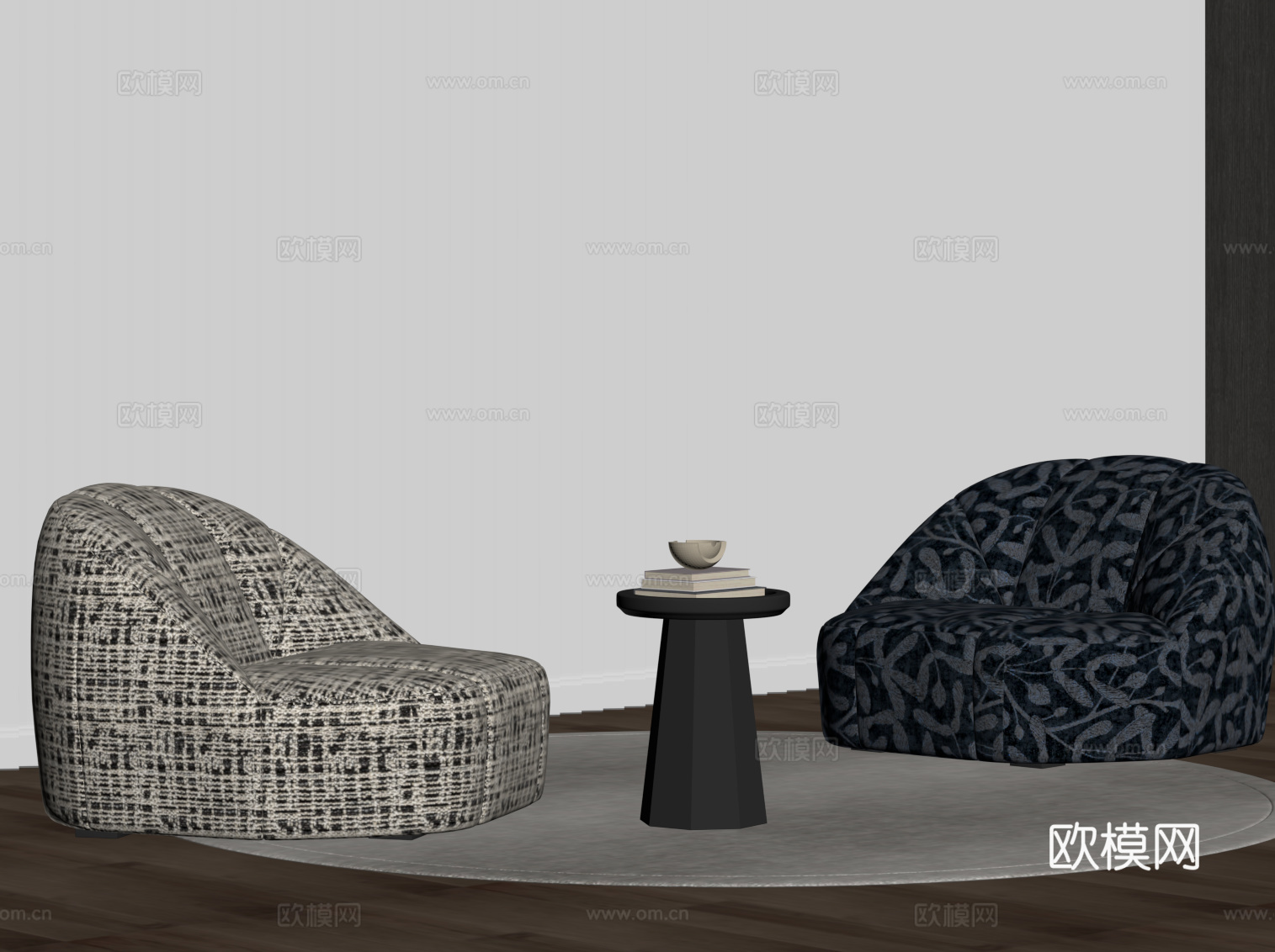 现代中古风布艺沙发 懒人沙发su模型
