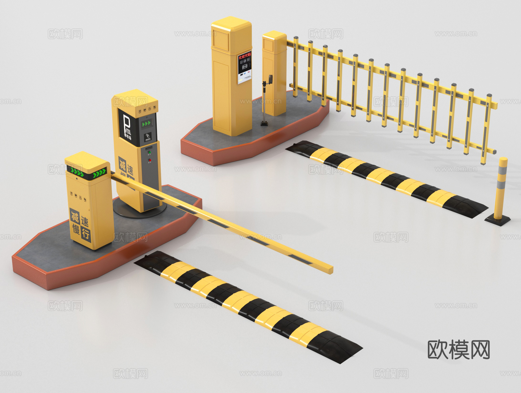 现代道闸 停车感应升降杆 减速带su模型