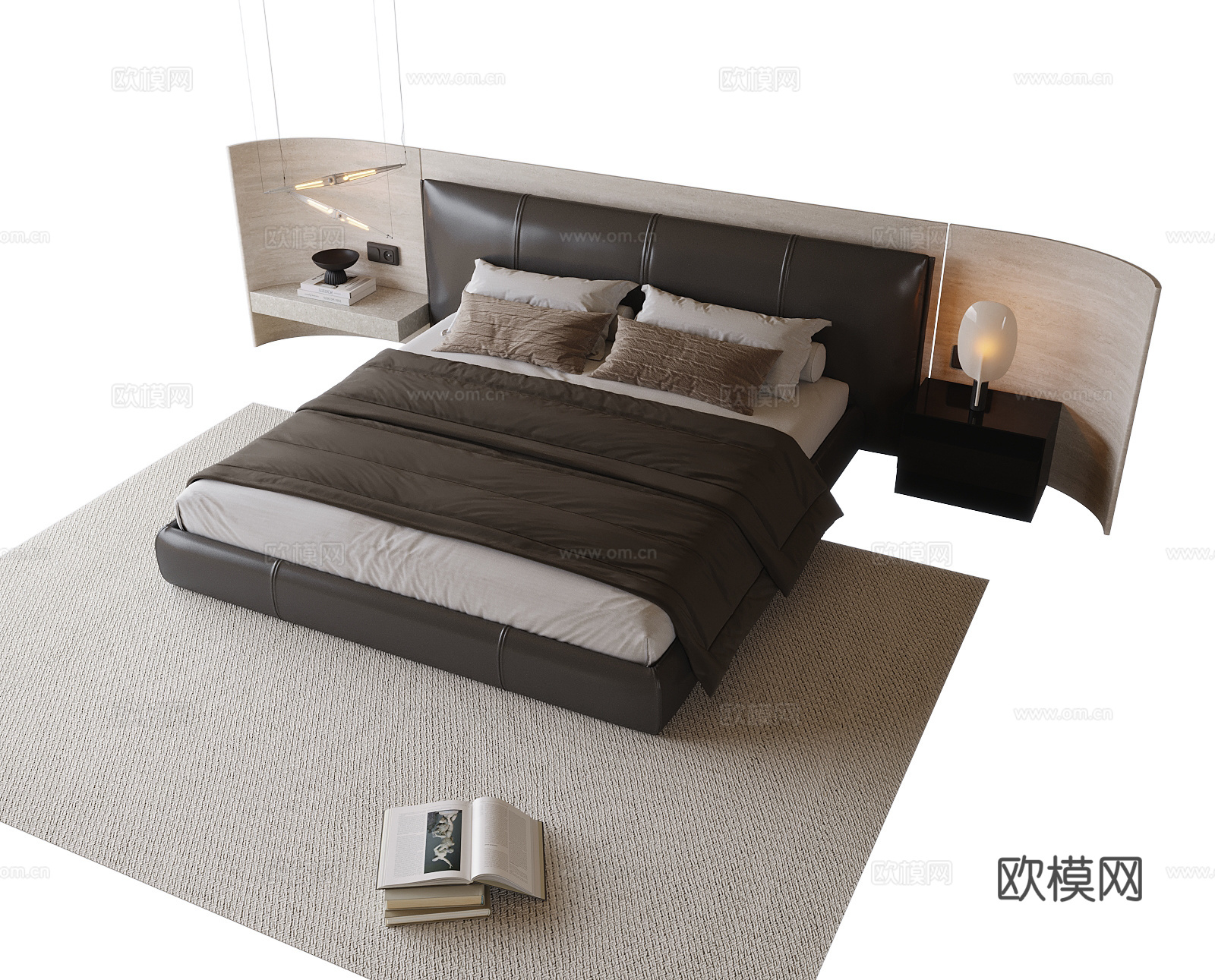 现代双人床 床头柜 地毯3d模型下载