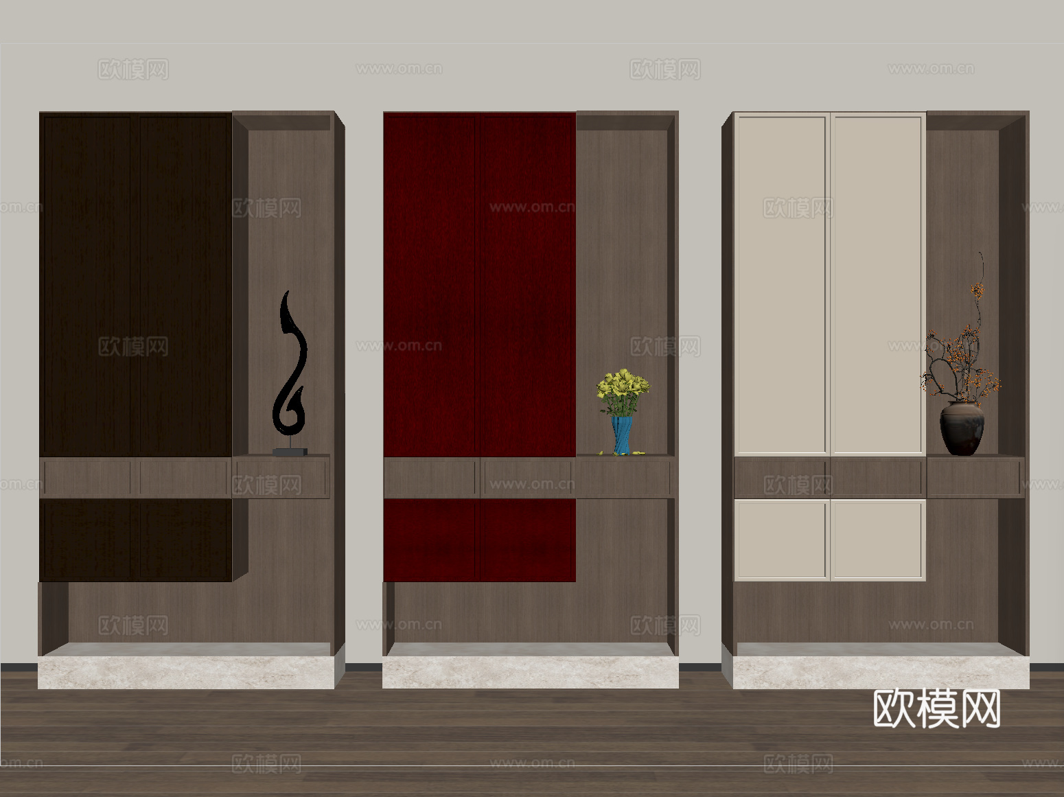 现代轻奢鞋柜 高柜 玄关柜su模型