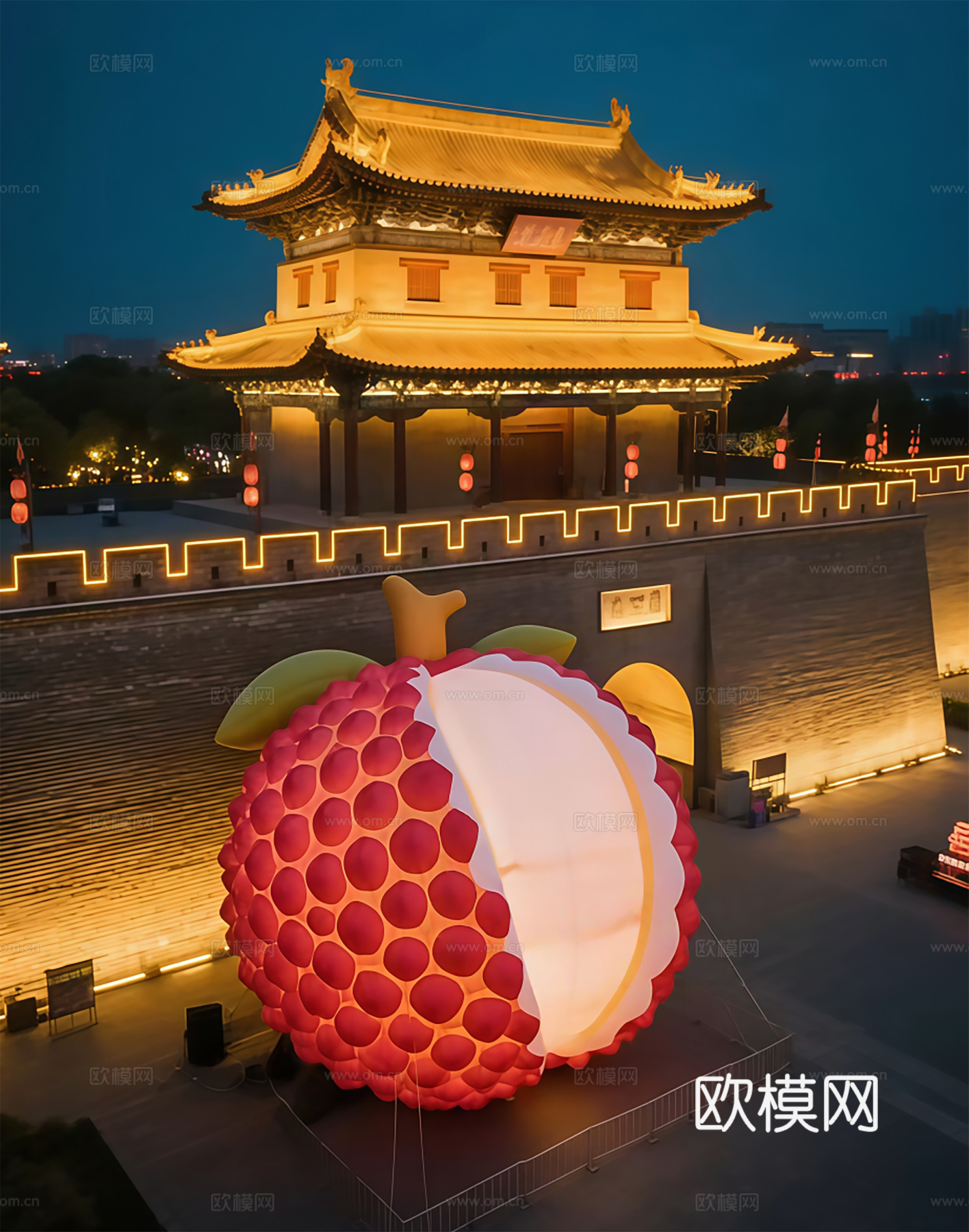 长安的荔枝装饰 荔枝水果艺术装置 电影院商场装饰 户外网红打su模型