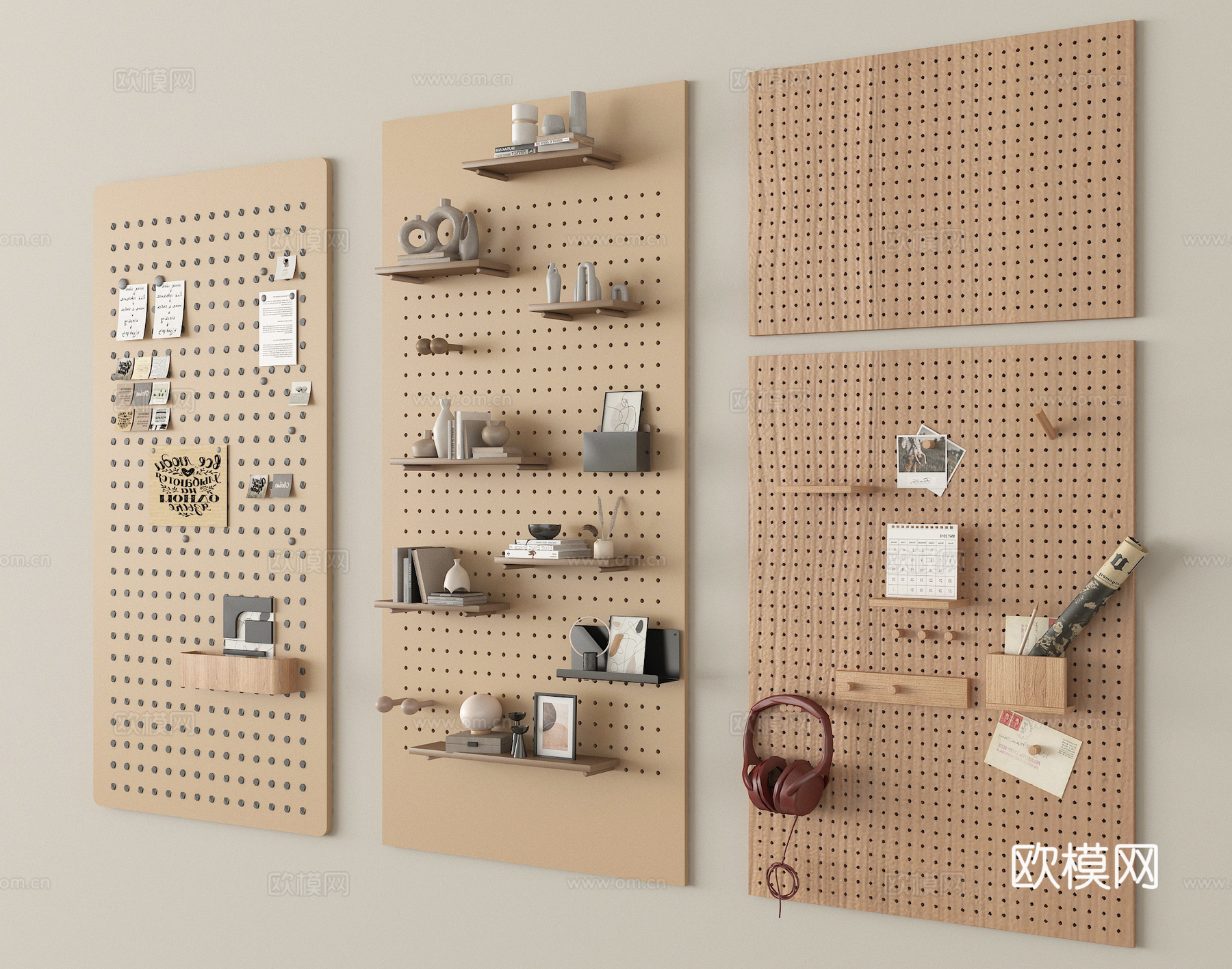 现代洞洞板 置物架3d模型下载