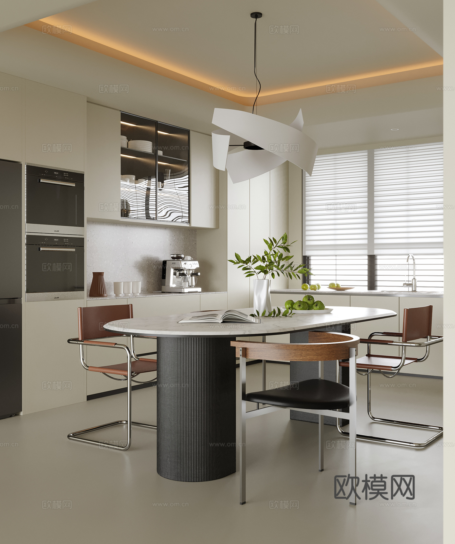 现代餐厅 餐桌椅 酒柜 餐边柜su模型