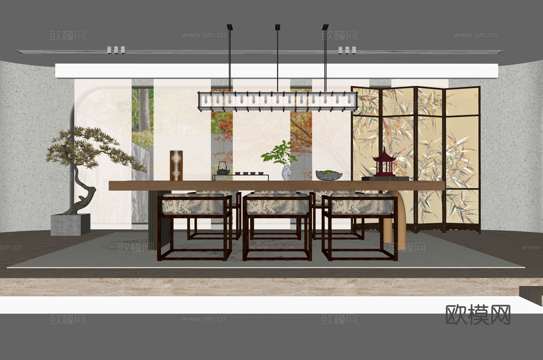 新中式茶室su模型