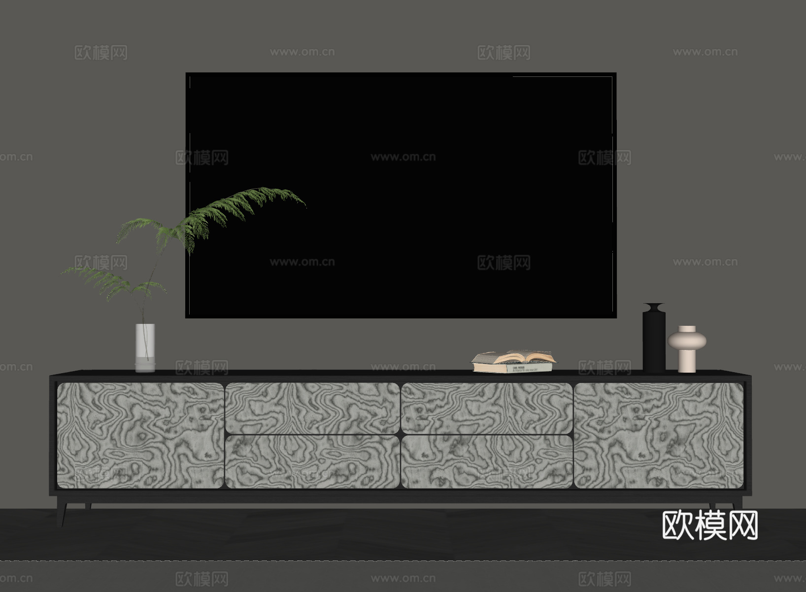 现代意式电视柜 实木电视柜su模型