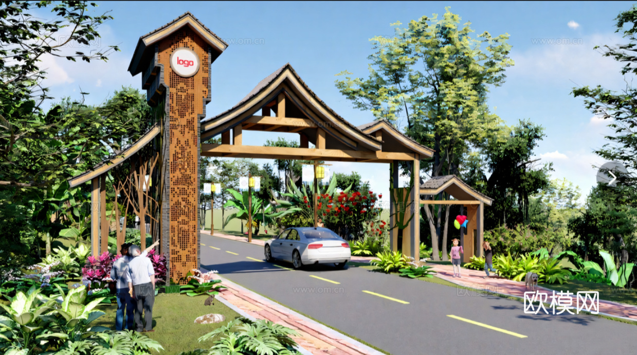 公园门楼建筑构件su模型