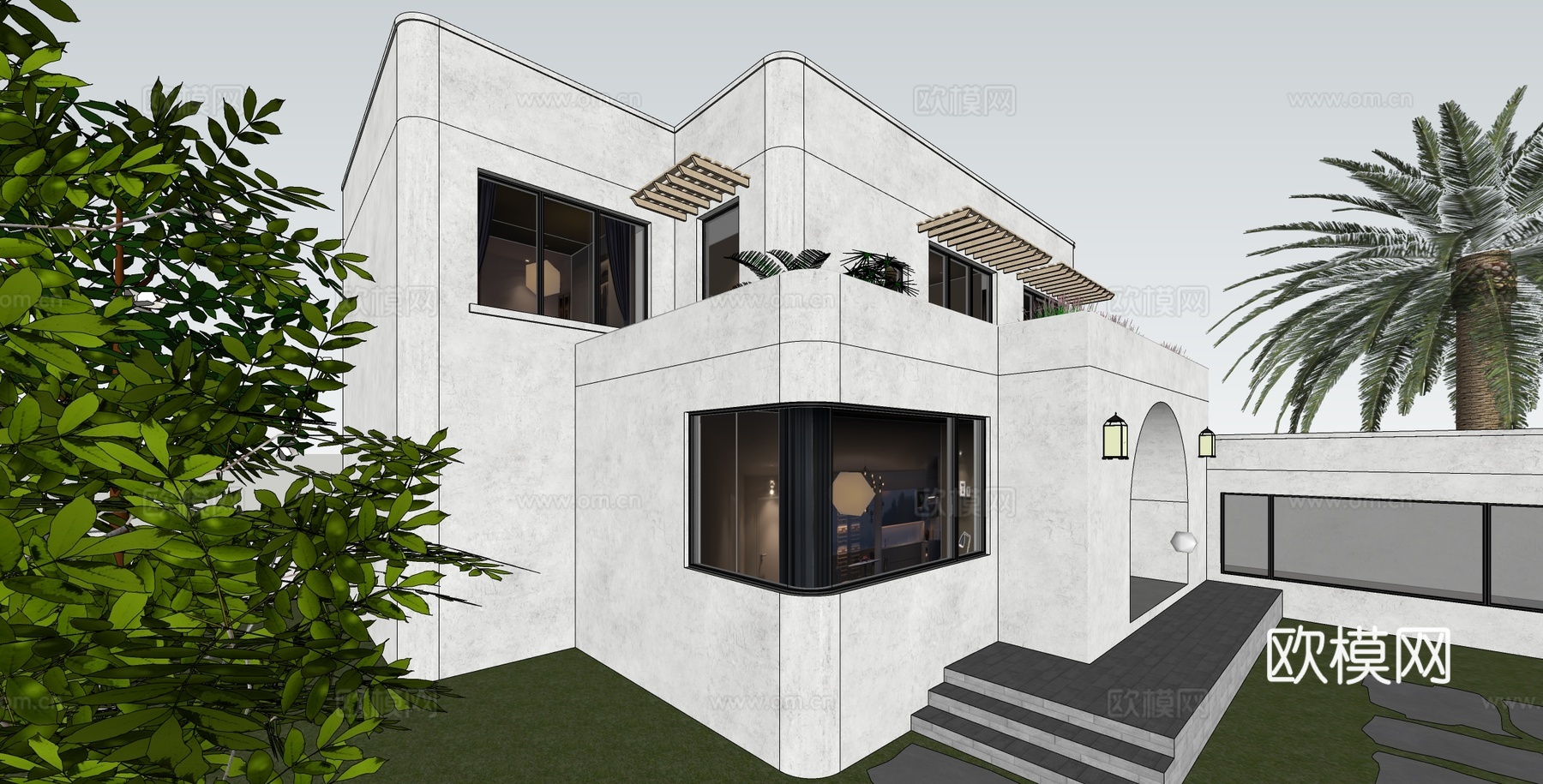 现代民宿建筑 独栋别墅 酒店 乡村别墅su模型