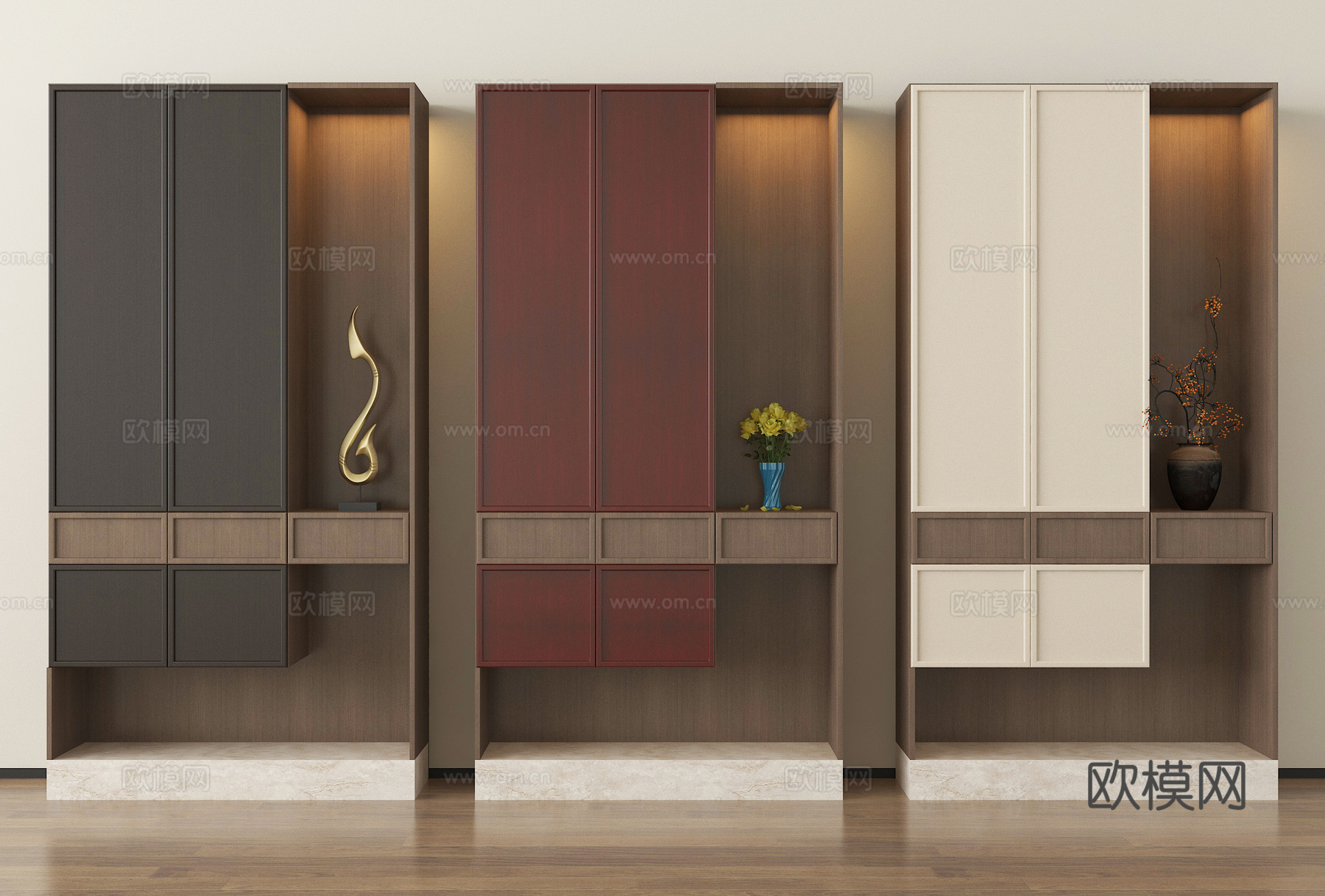 现代轻奢鞋柜 高柜 玄关柜su模型