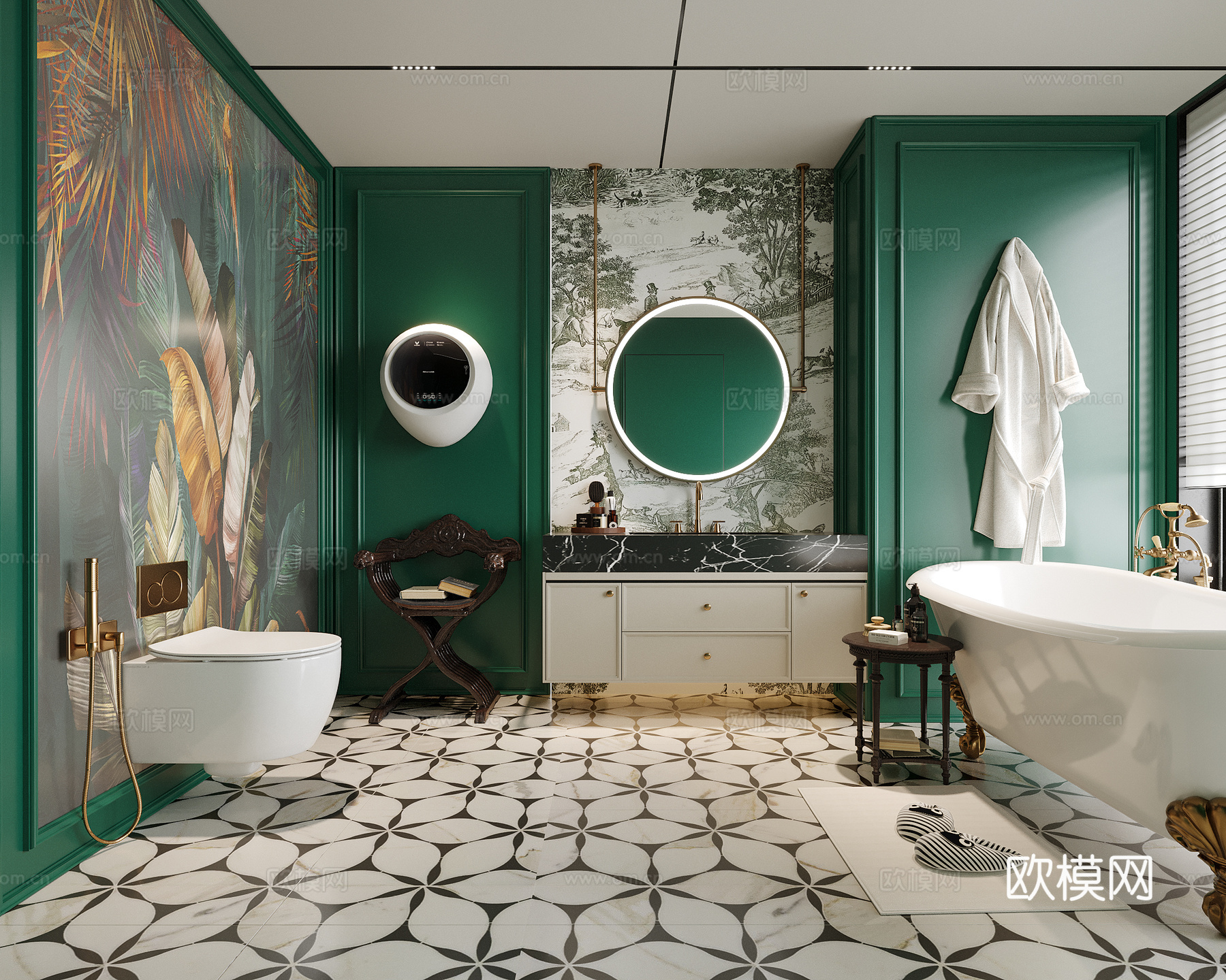 现代卫生间 洗手台 浴缸su模型