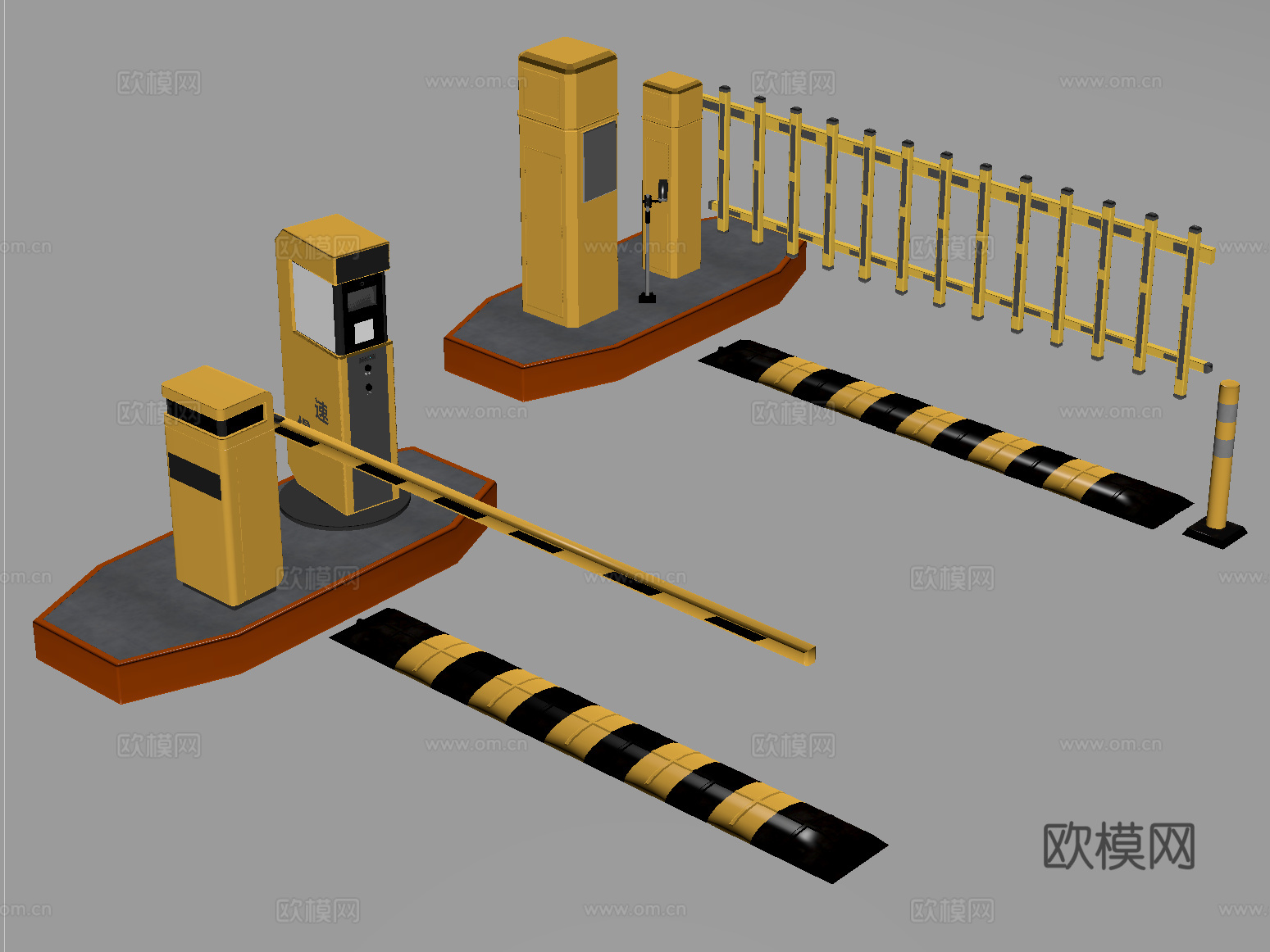 现代道闸 停车感应升降杆 减速带su模型