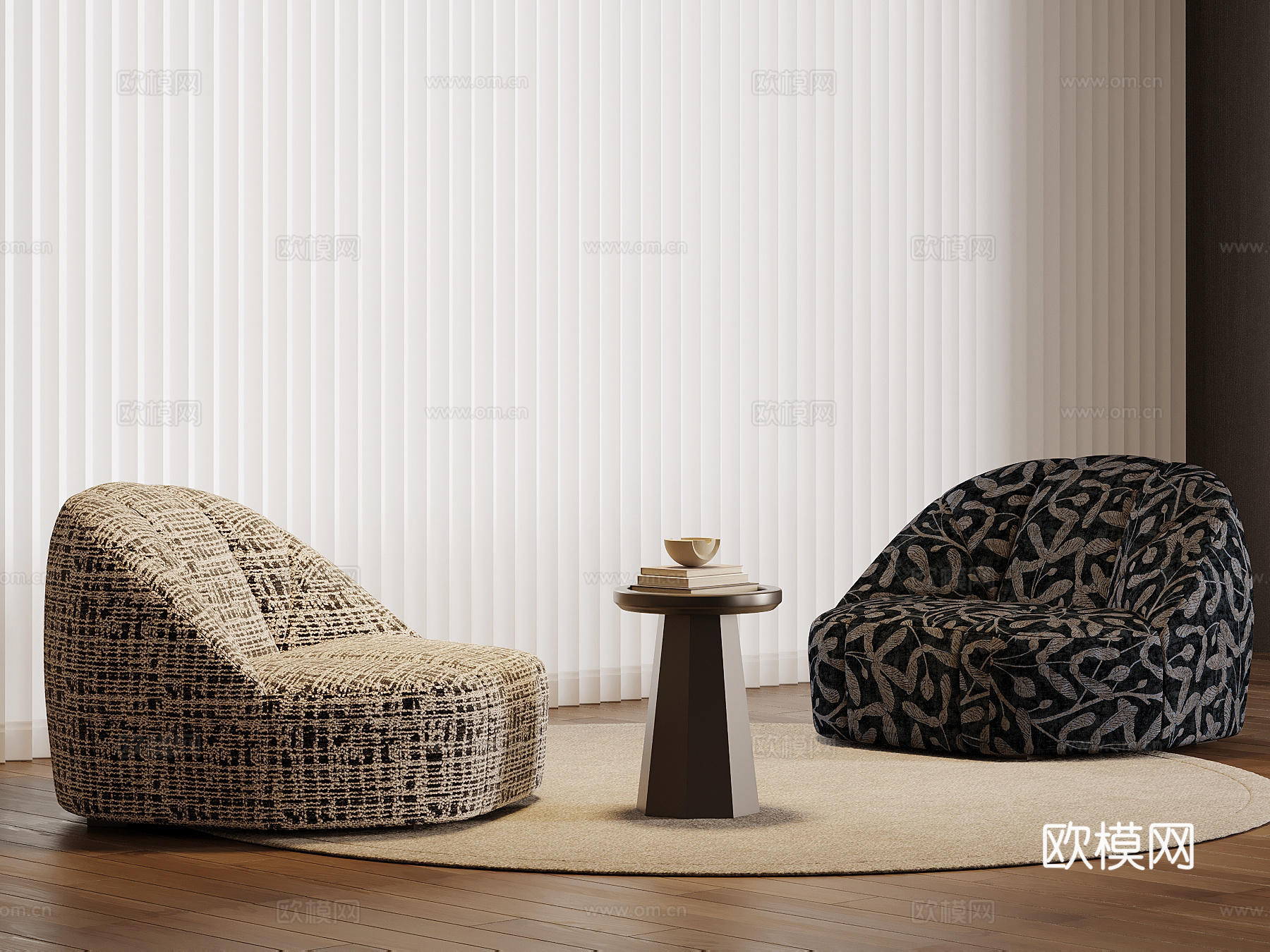 现代中古风布艺沙发 懒人沙发3d模型下载