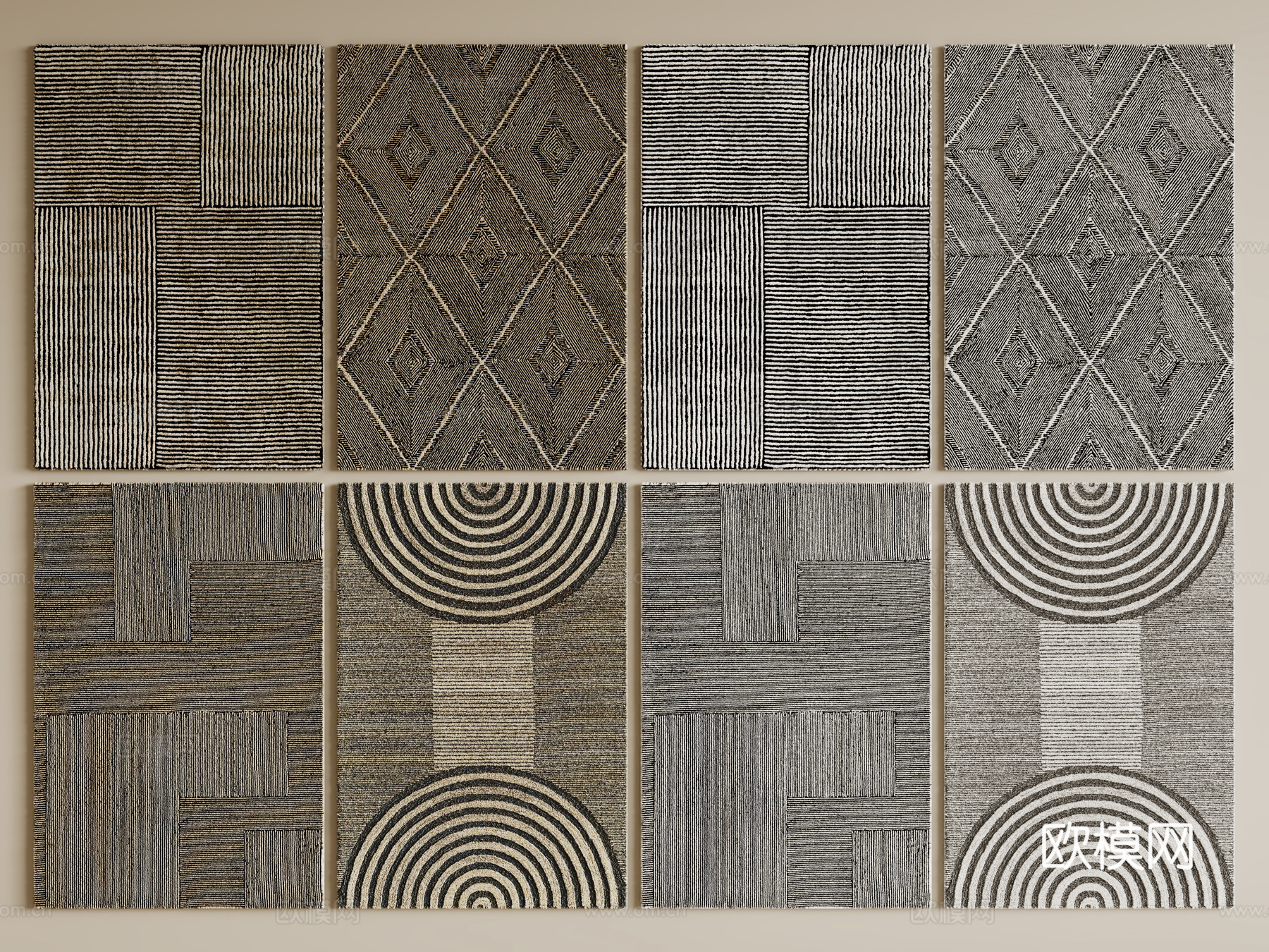 现代简约地毯 方形地毯 布艺地毯 客厅地毯 艺术地毯su模型下载（渲染图1）