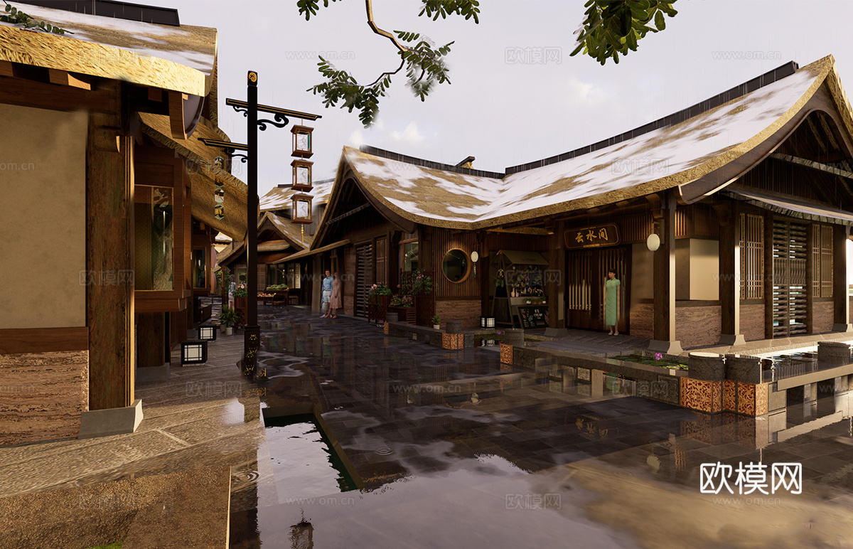 新中式商业街 民宿建筑 仿古建筑su模型