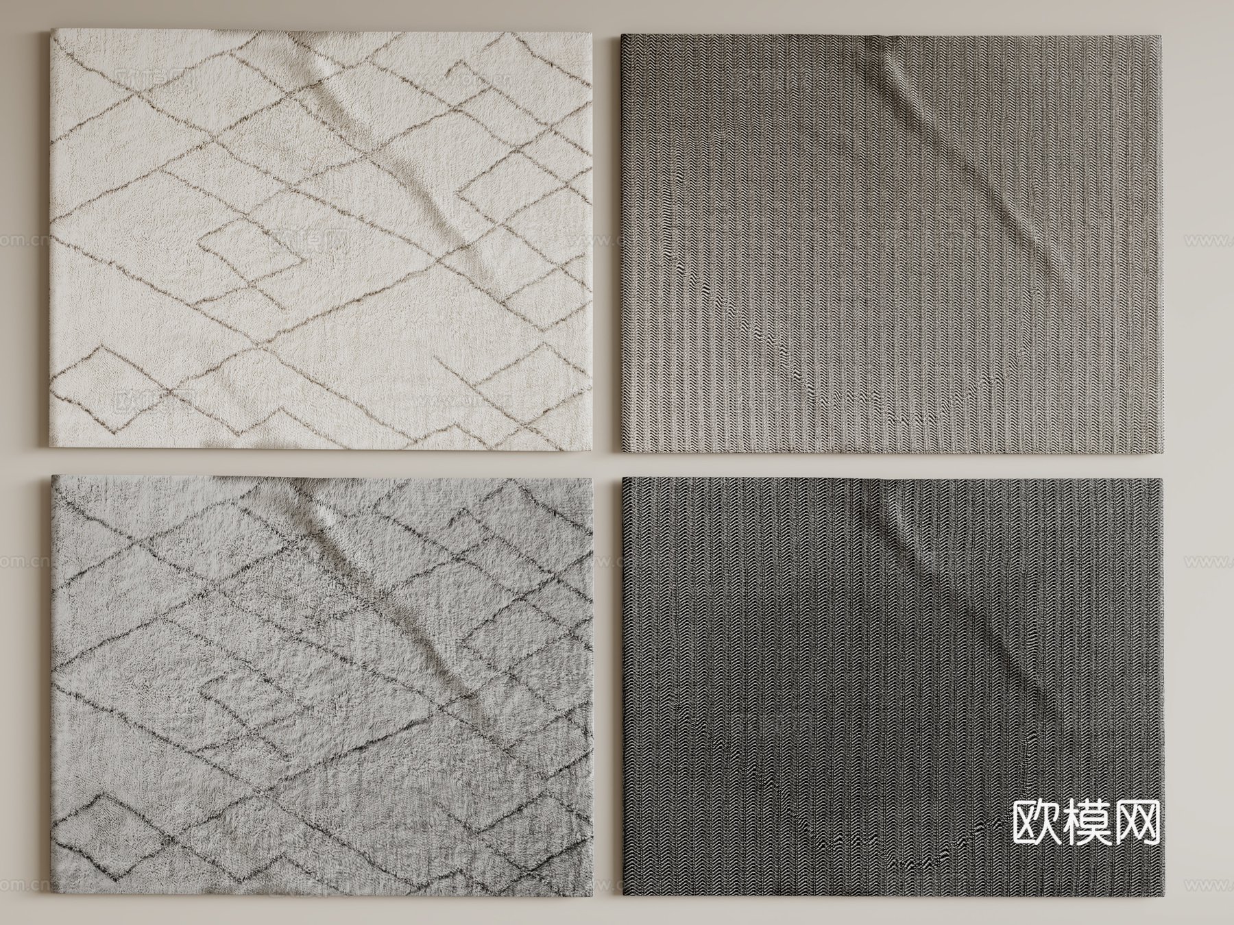 现代简约地毯 方形地毯 布艺地毯 客厅地毯 艺术地毯su模型下载（渲染图1）
