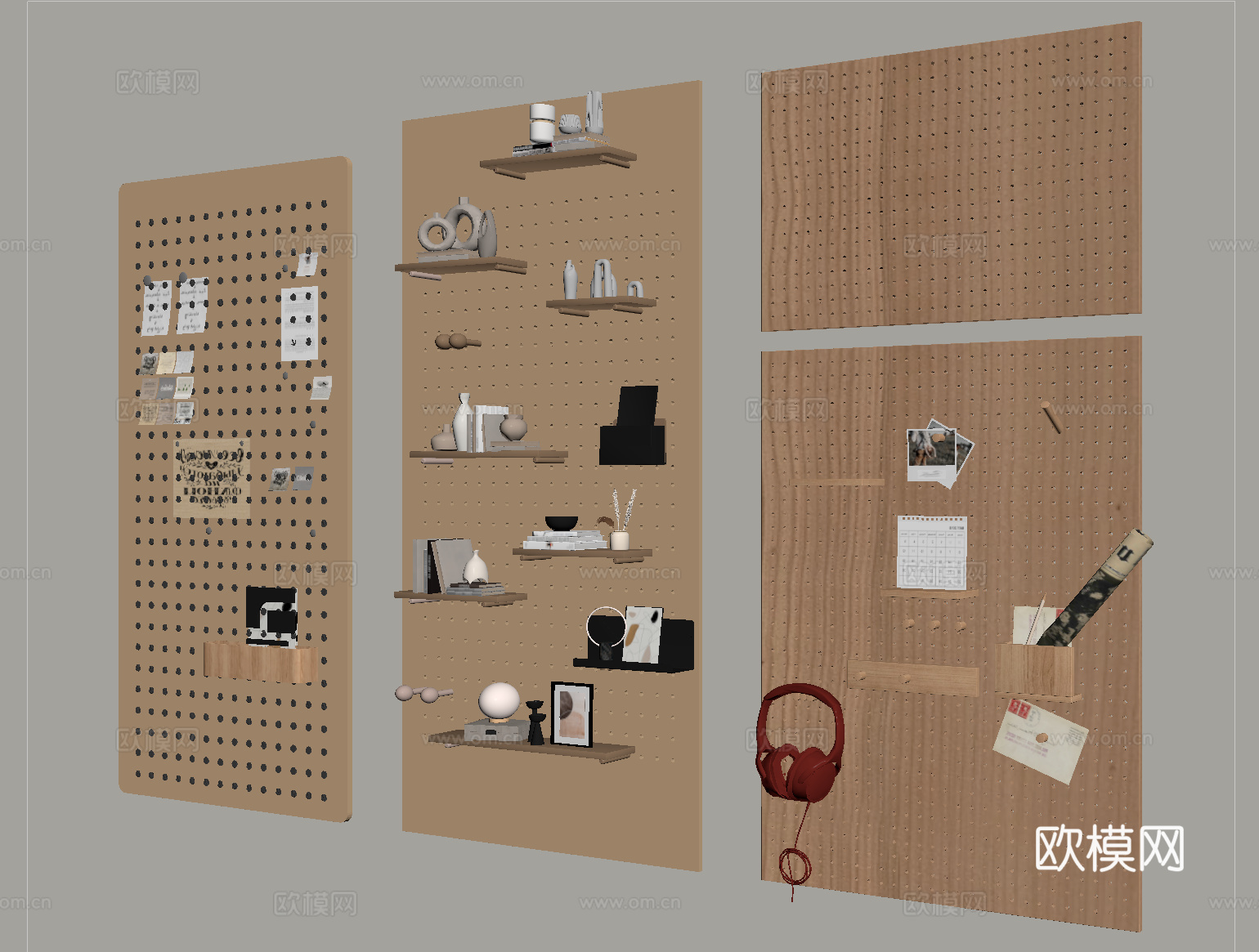 现代洞洞板 置物架su模型