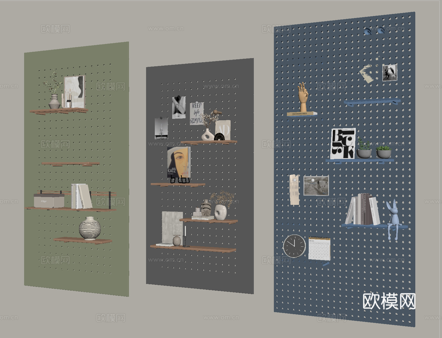 现代洞洞板 置物架su模型