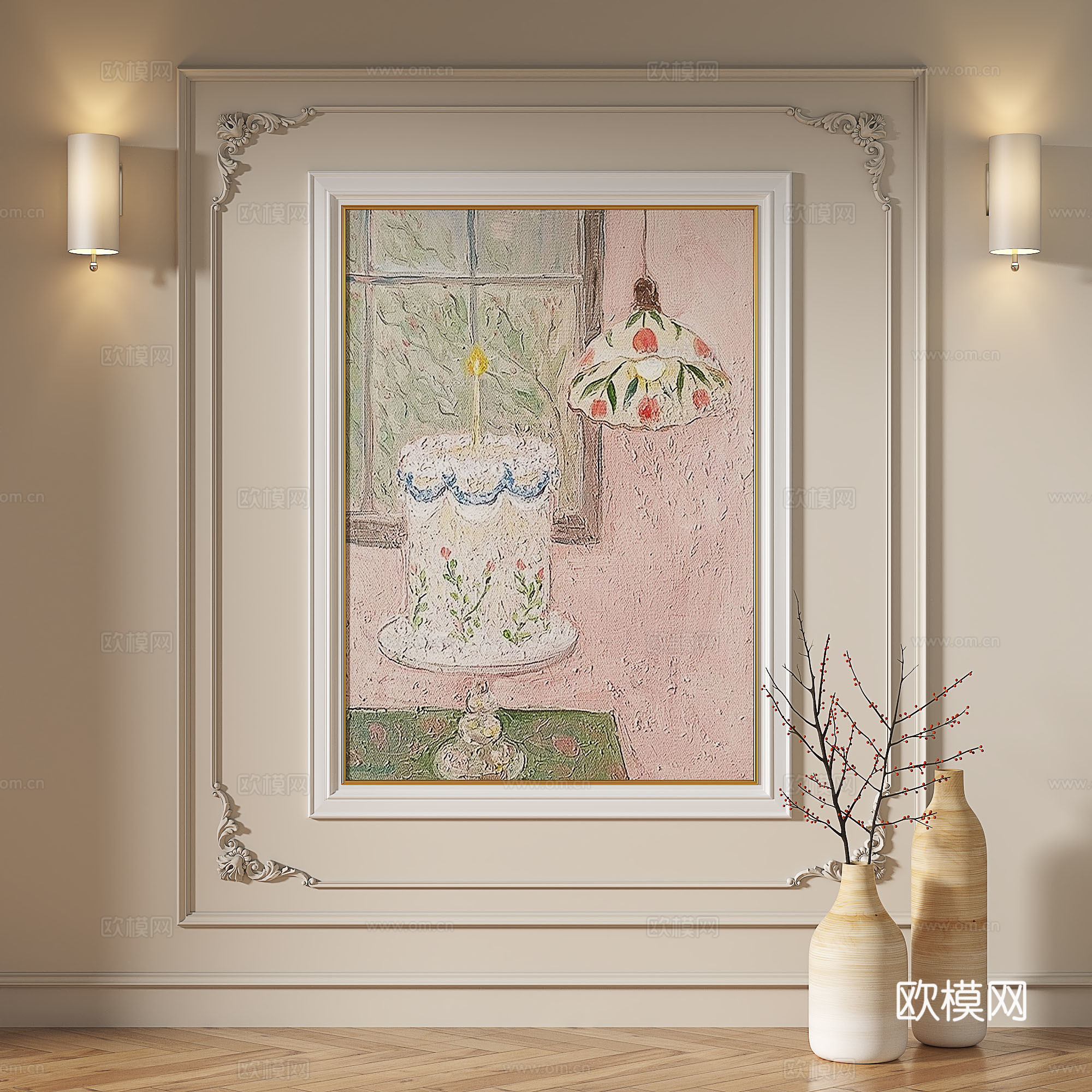 简欧，法式，现代，复古，奶油风，轻奢，肌理，装饰画3d模型下载