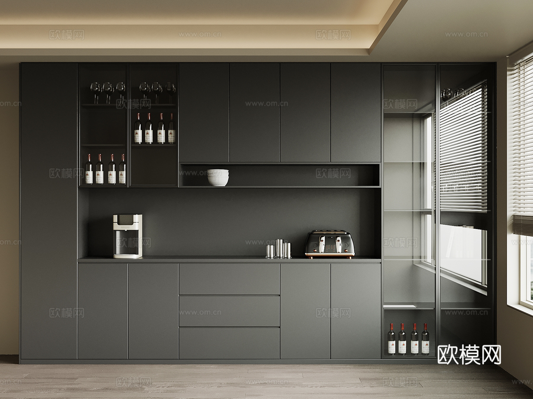 现代意式酒柜 餐边柜 橱柜su模型