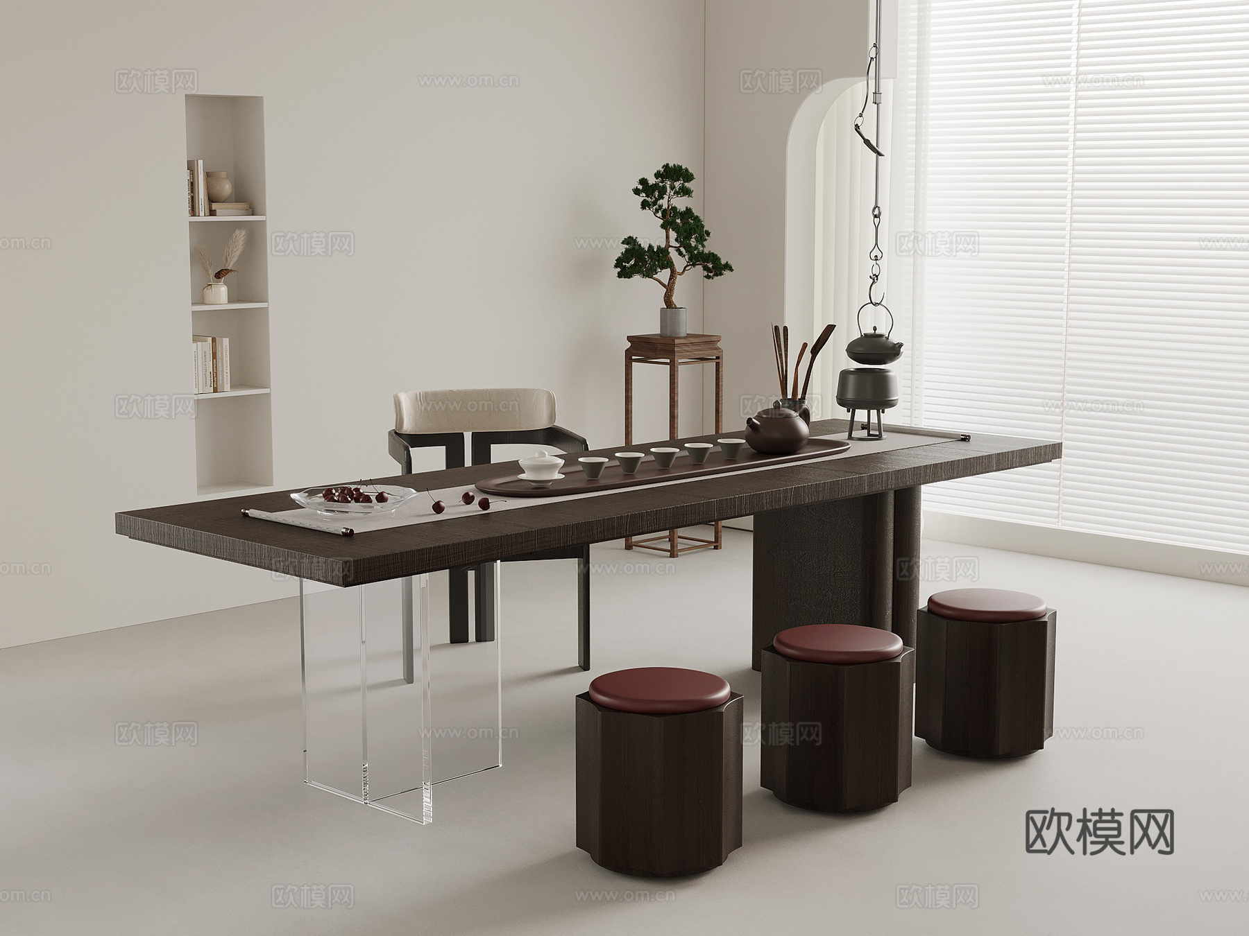 新中式茶台 茶桌椅su模型