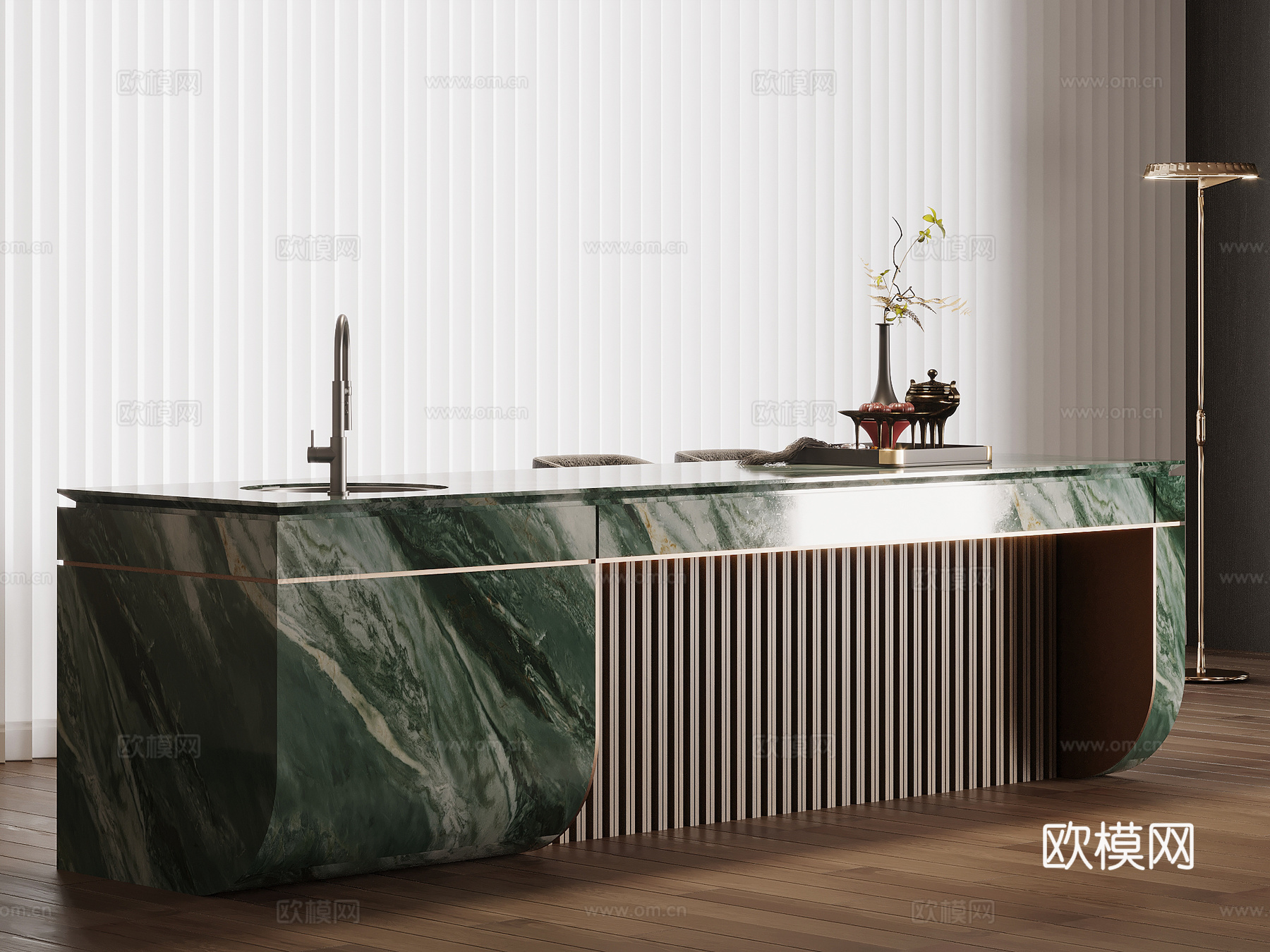 新中式吧台 岛台su模型