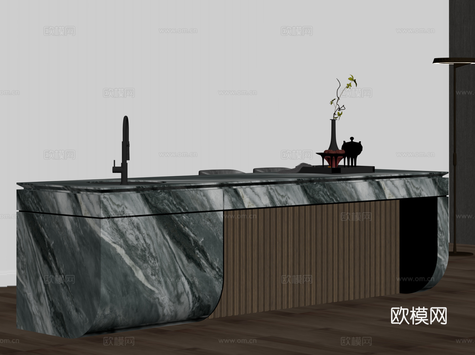 新中式吧台 岛台su模型