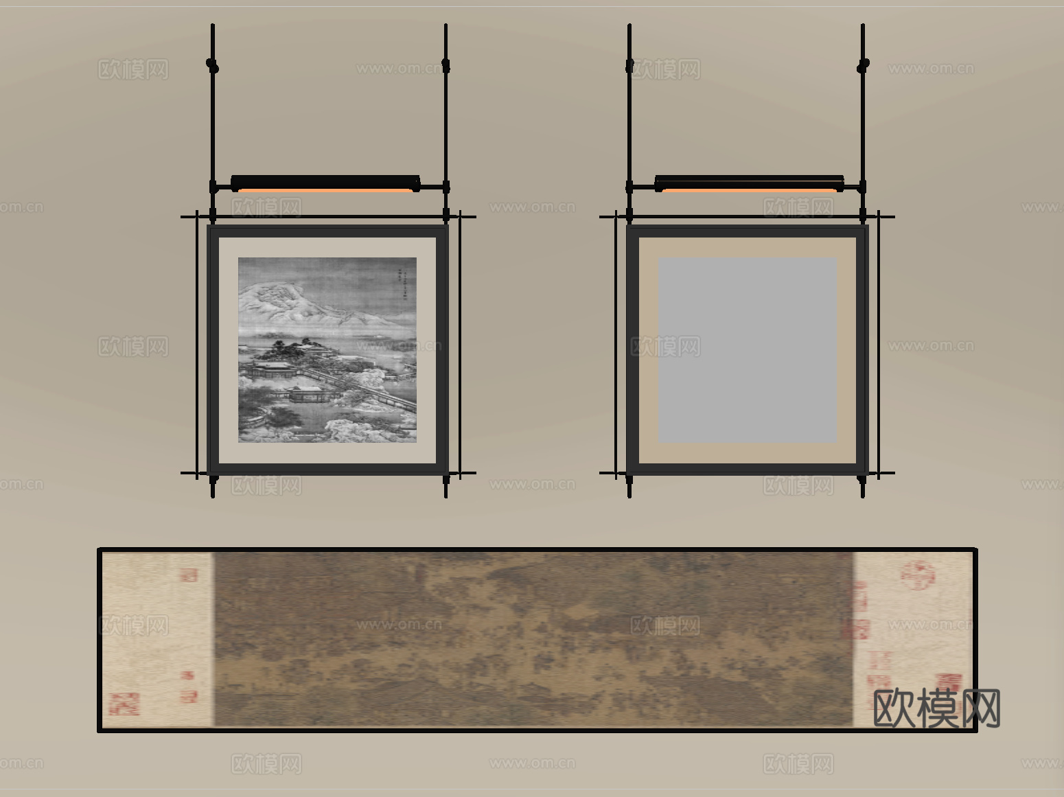 新中式挂画 装饰挂画su模型