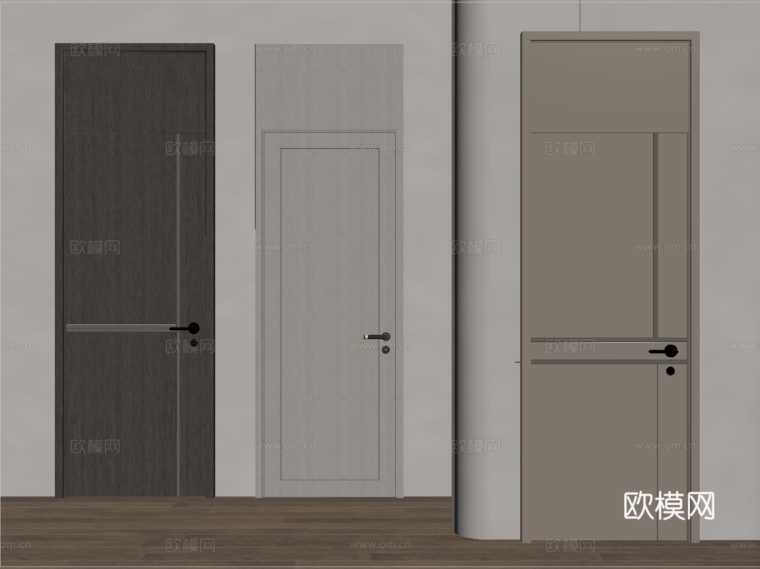 现代单开门 卧室门 实木门 平开门 通顶门su模型
