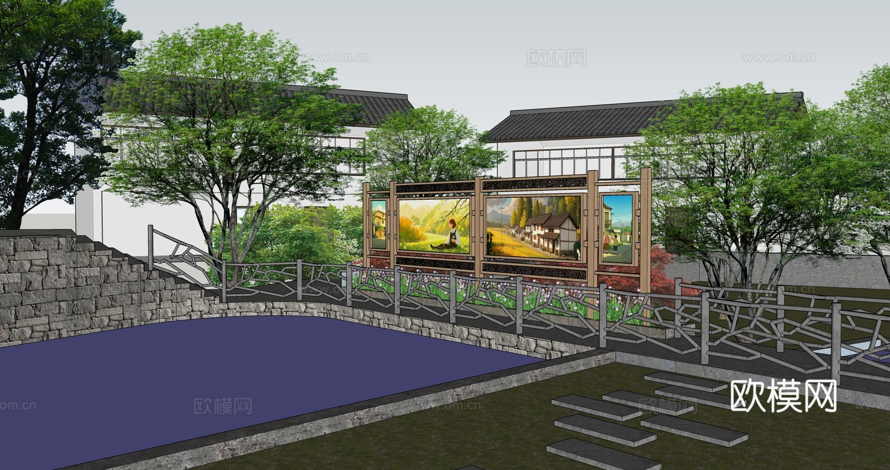 乡村宣传栏su模型