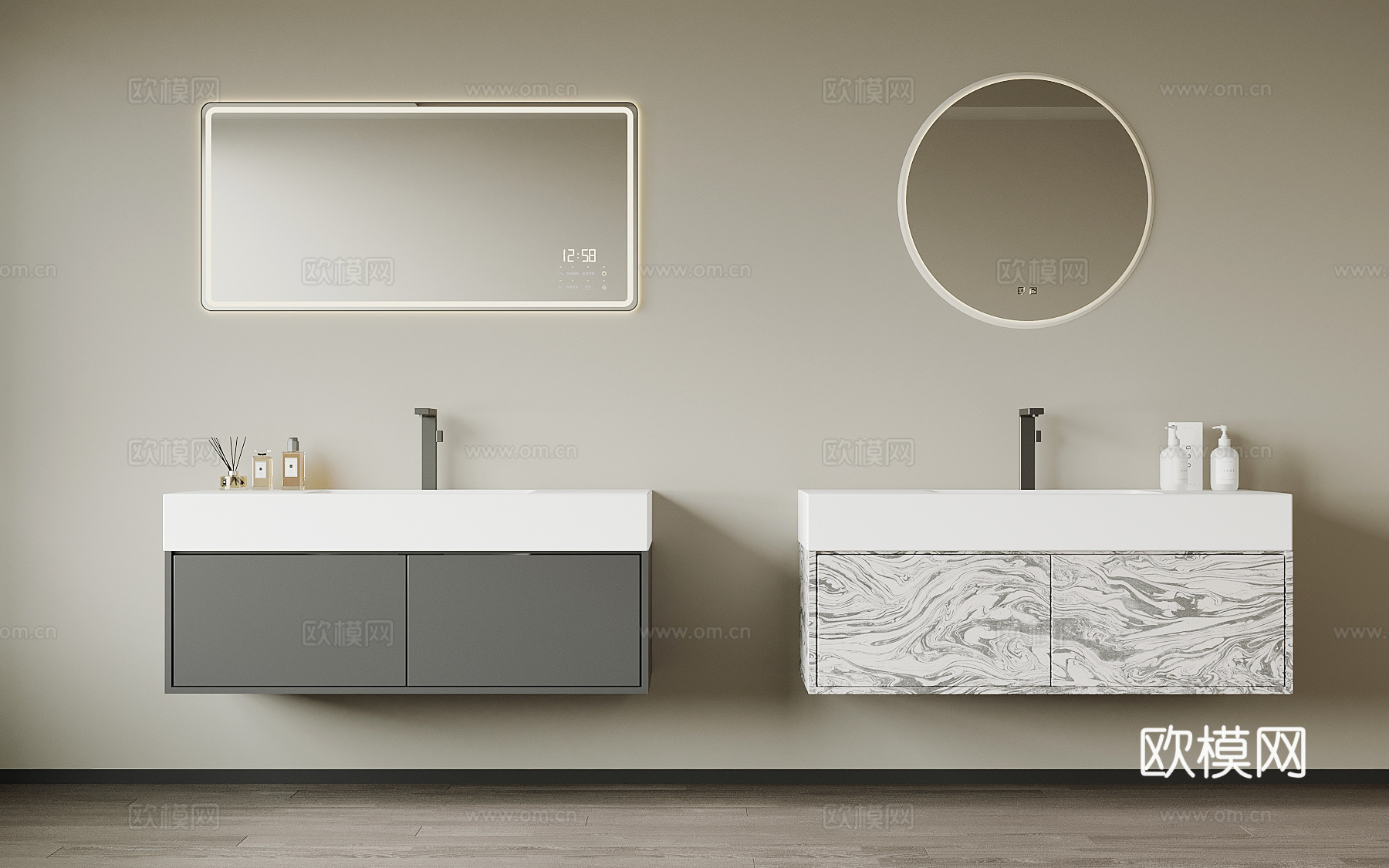 现代浴室柜 镜子su模型