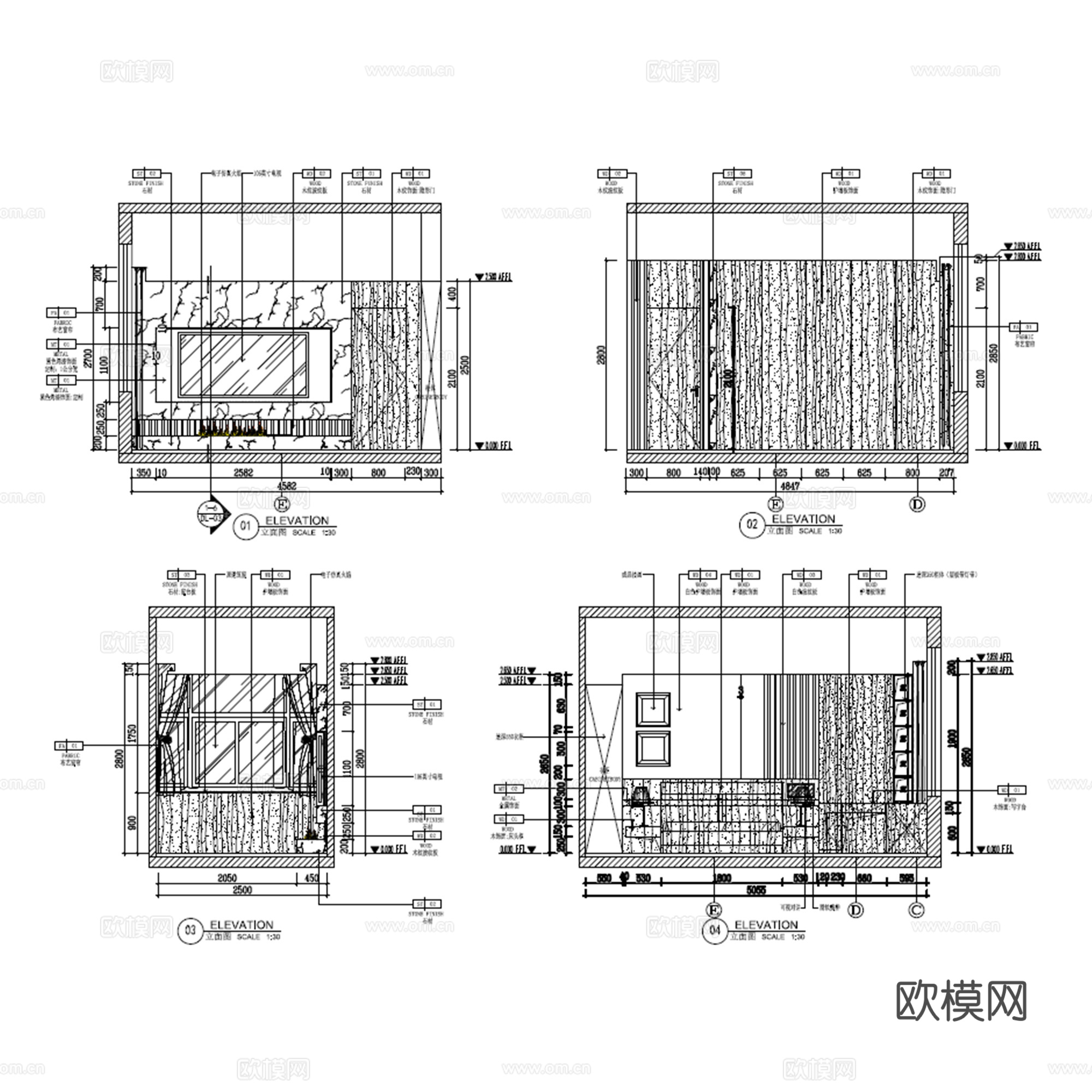 12套家装现代简约家装施工图平面图立面图节点图cad施工图
