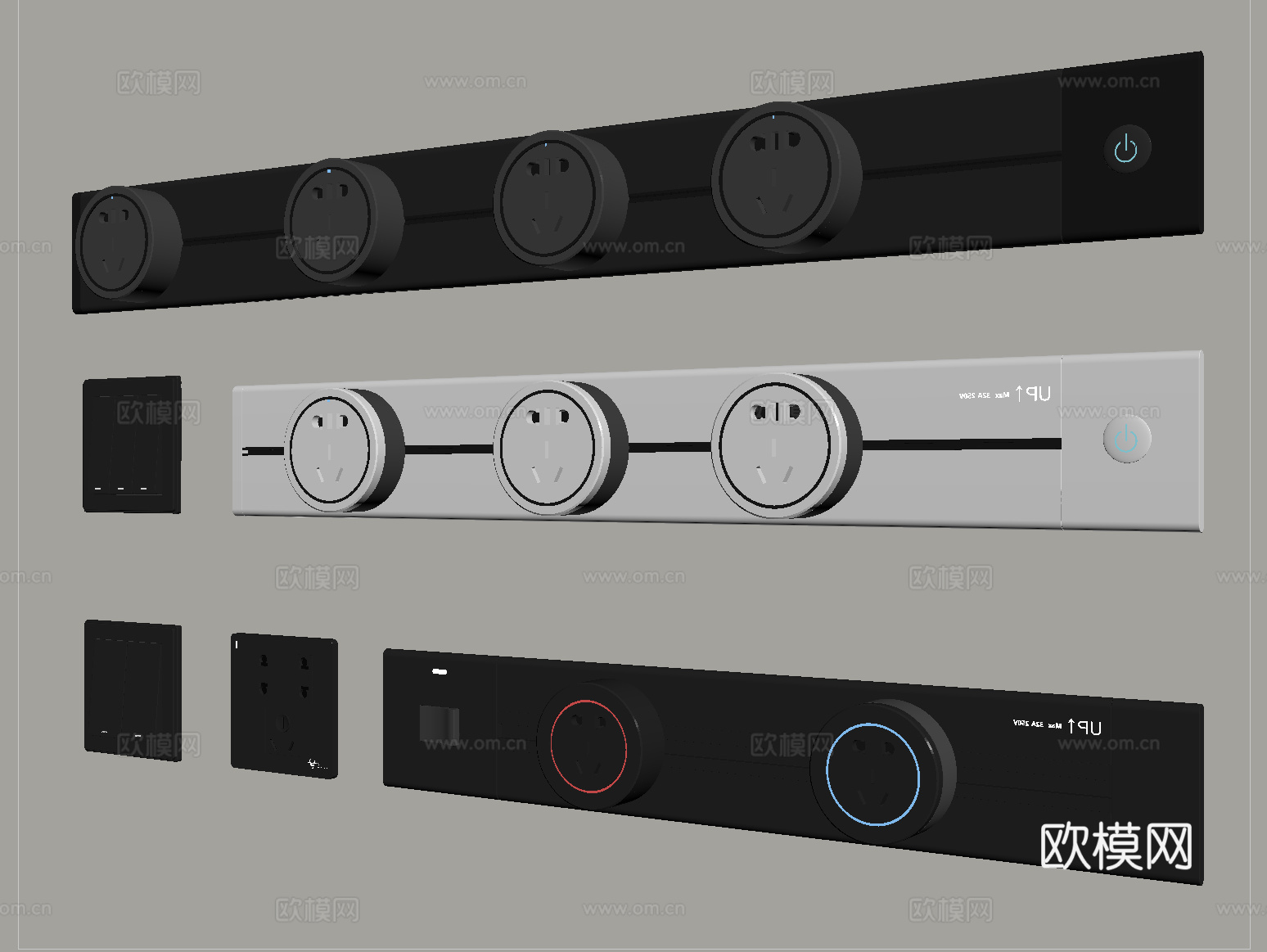 现代开关插座  轨道插座su模型