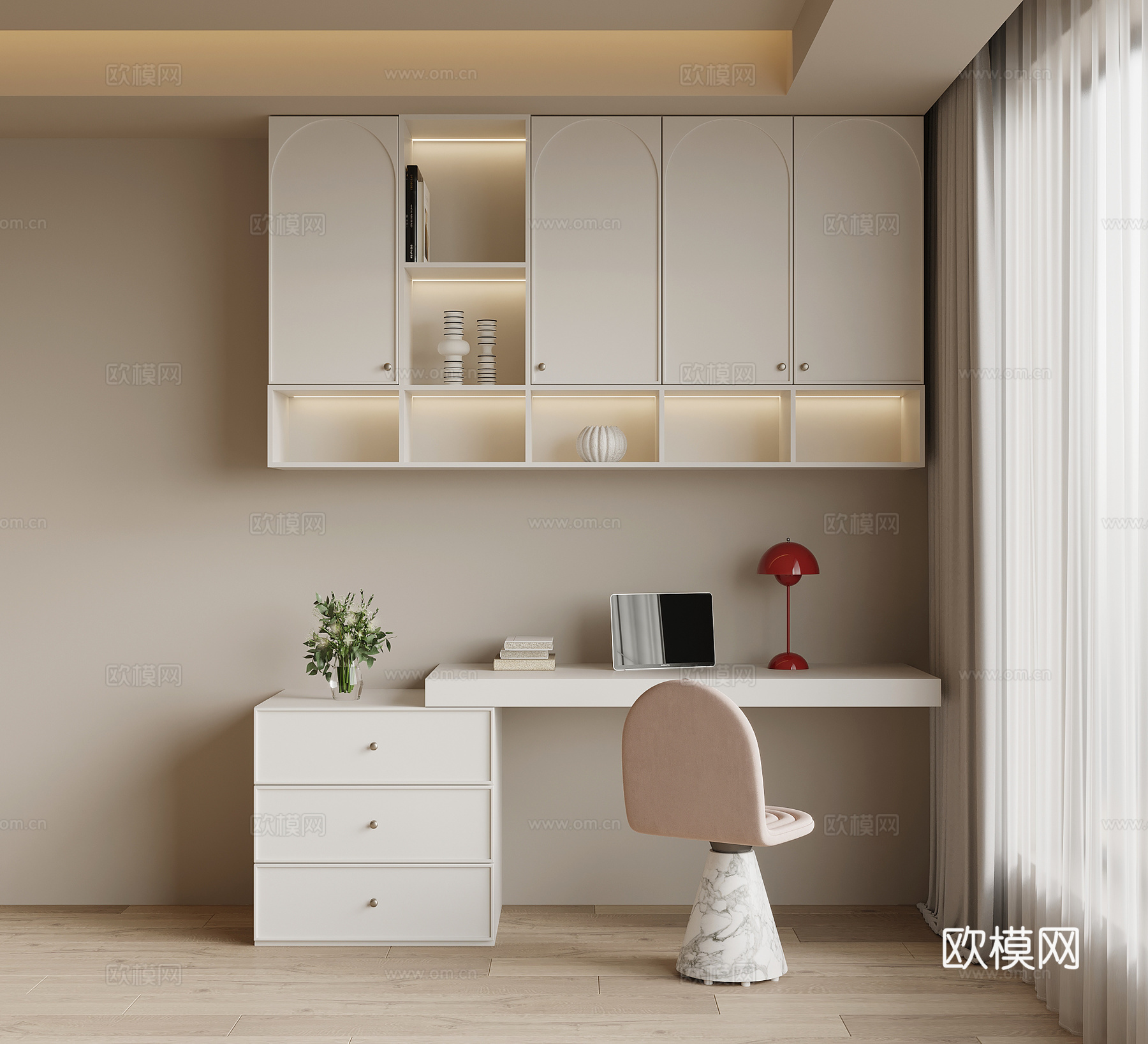 法式奶油风书桌椅su模型