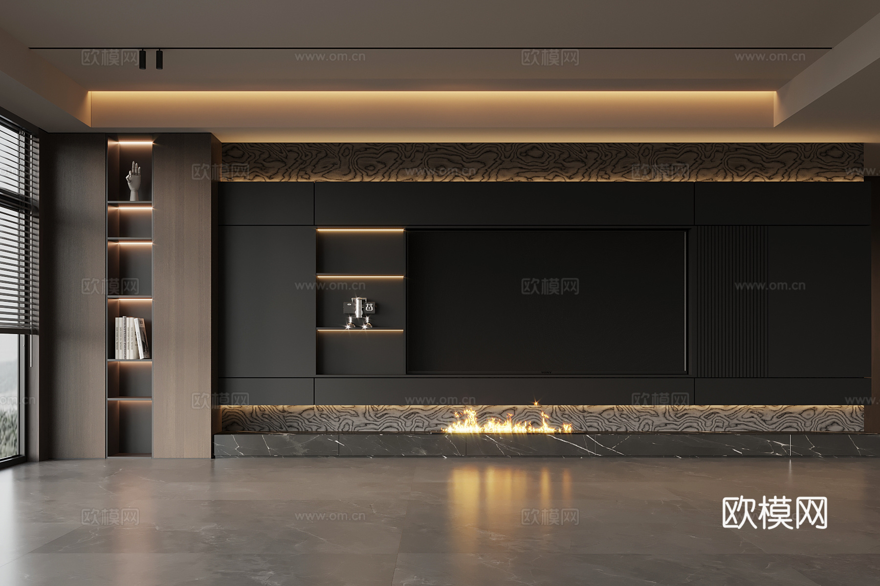 现代意式电视背景墙 电视柜su模型