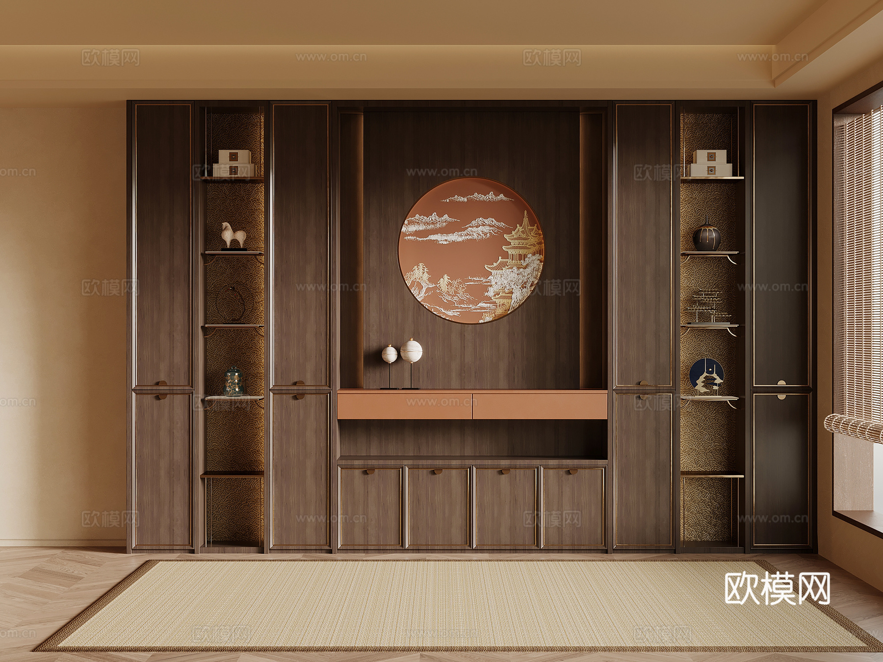 新中式书柜su模型