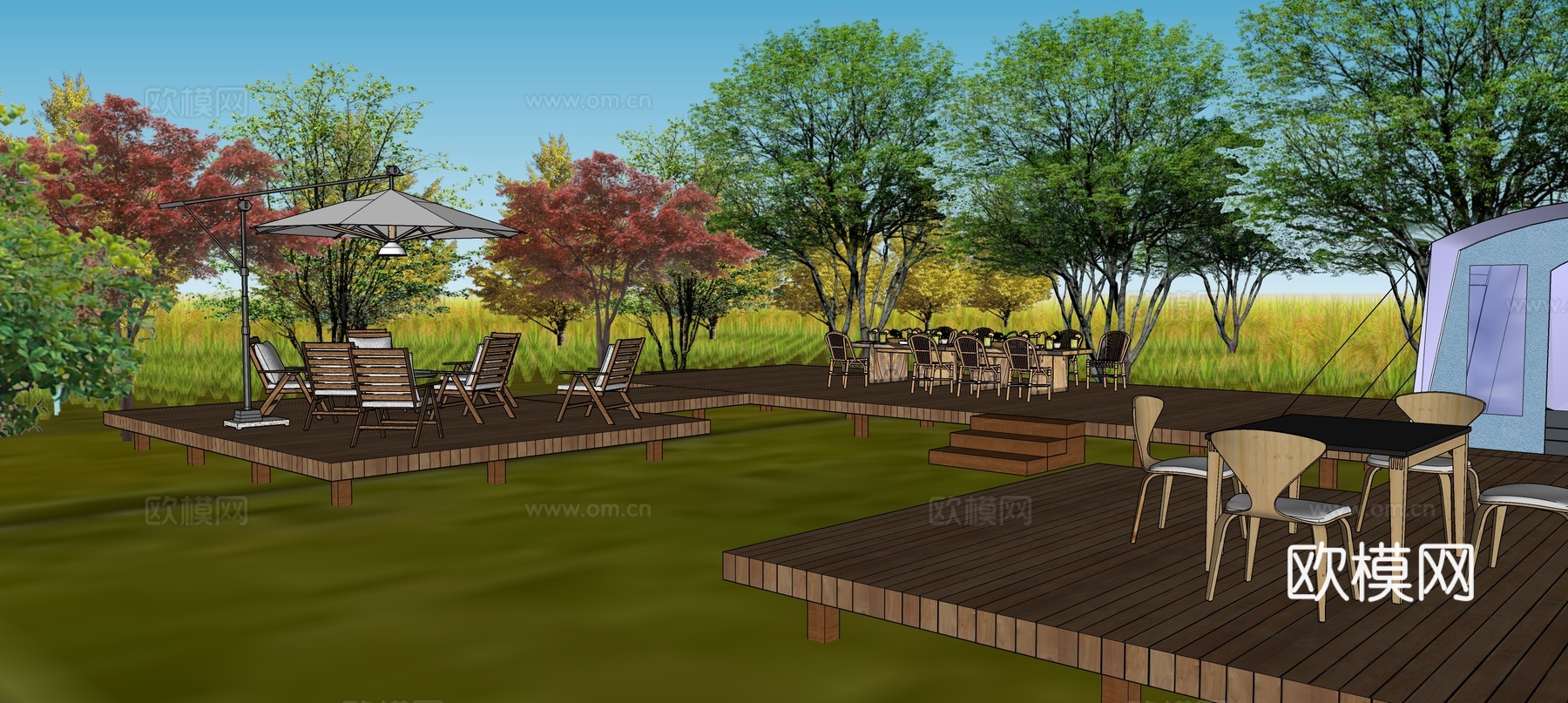 田野休闲平台su模型