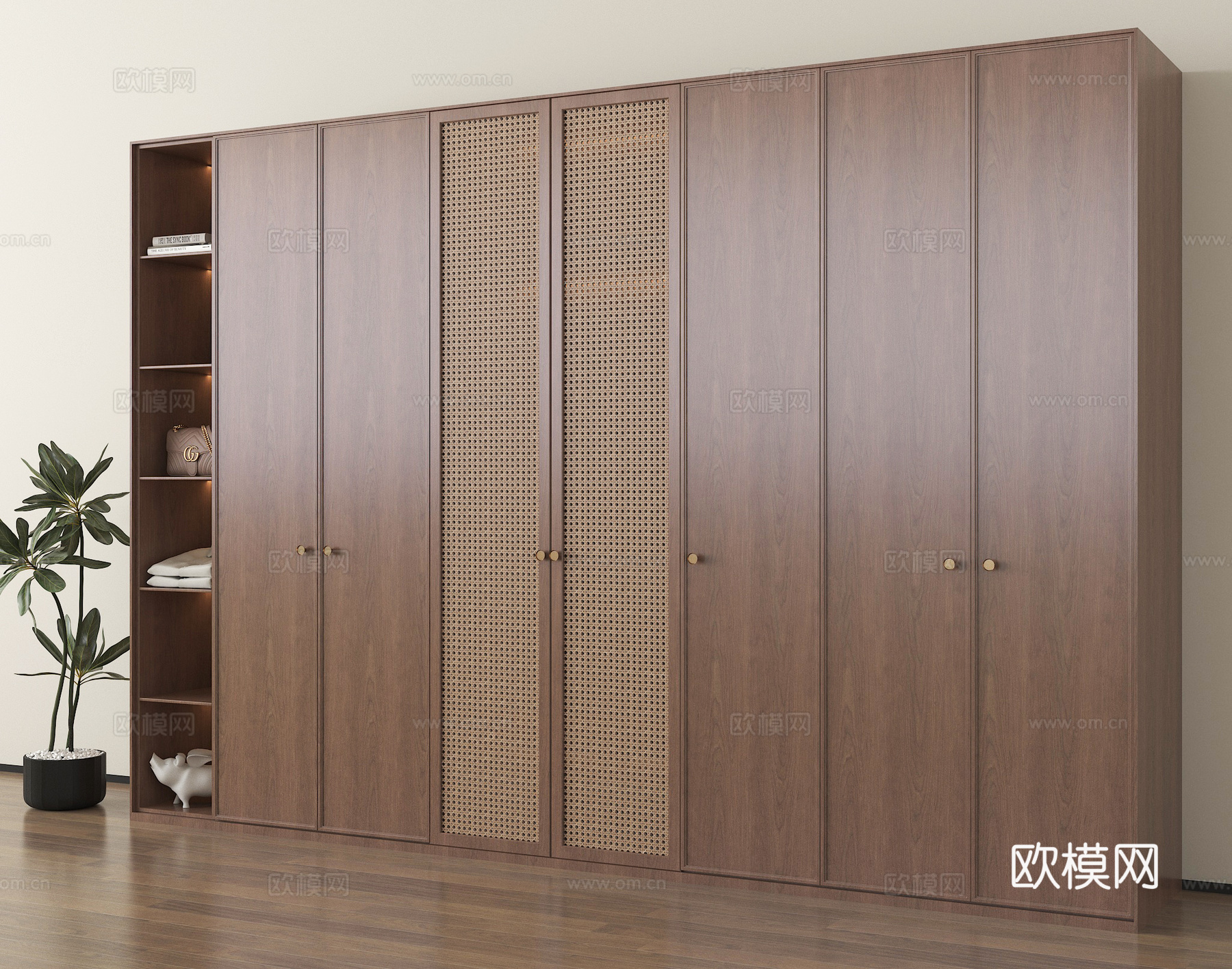 中古风衣柜 藤编衣柜 木材 高柜su模型