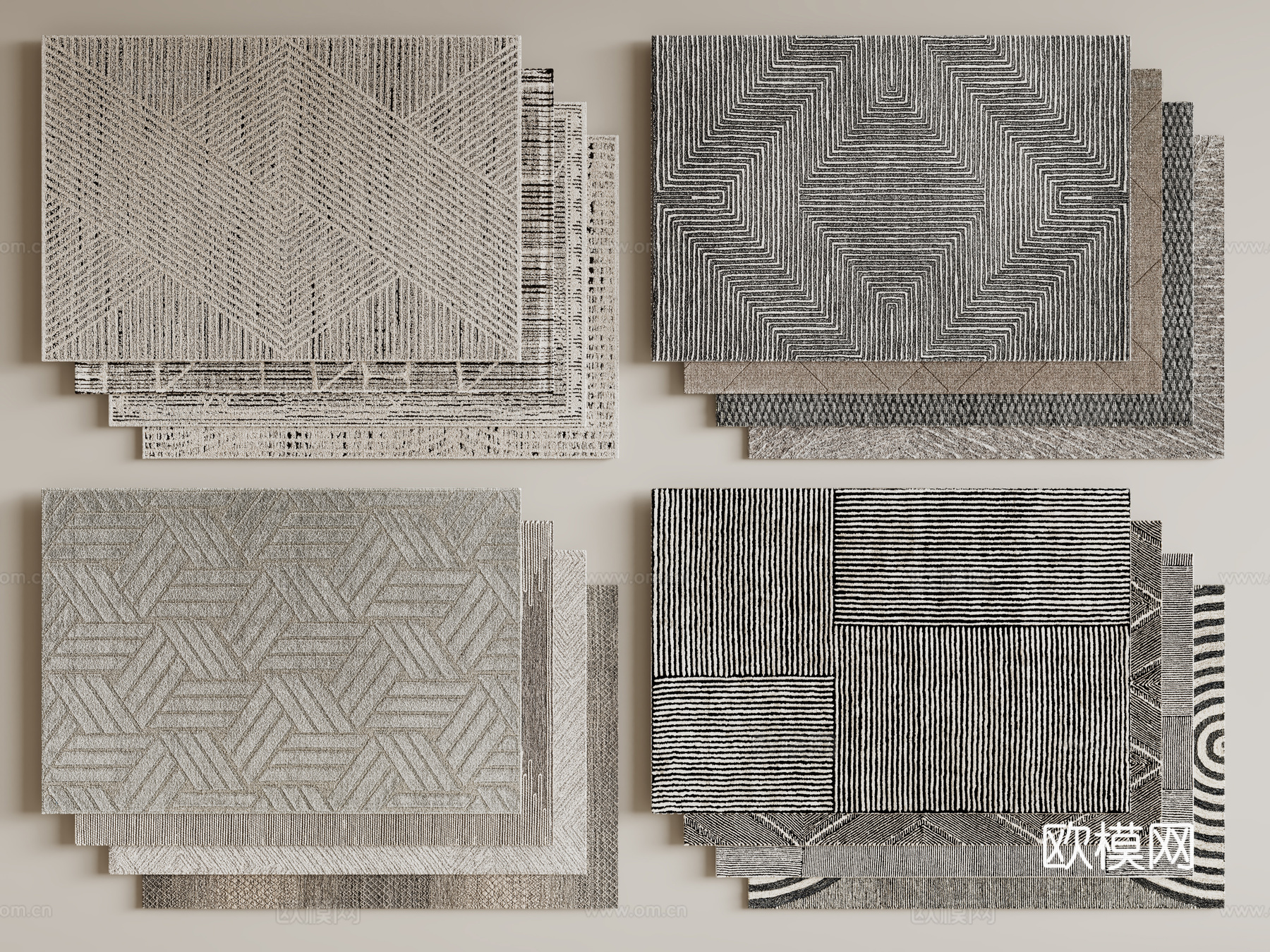 现代简约地毯 方形地毯 布艺地毯 客厅地毯 艺术地毯su模型