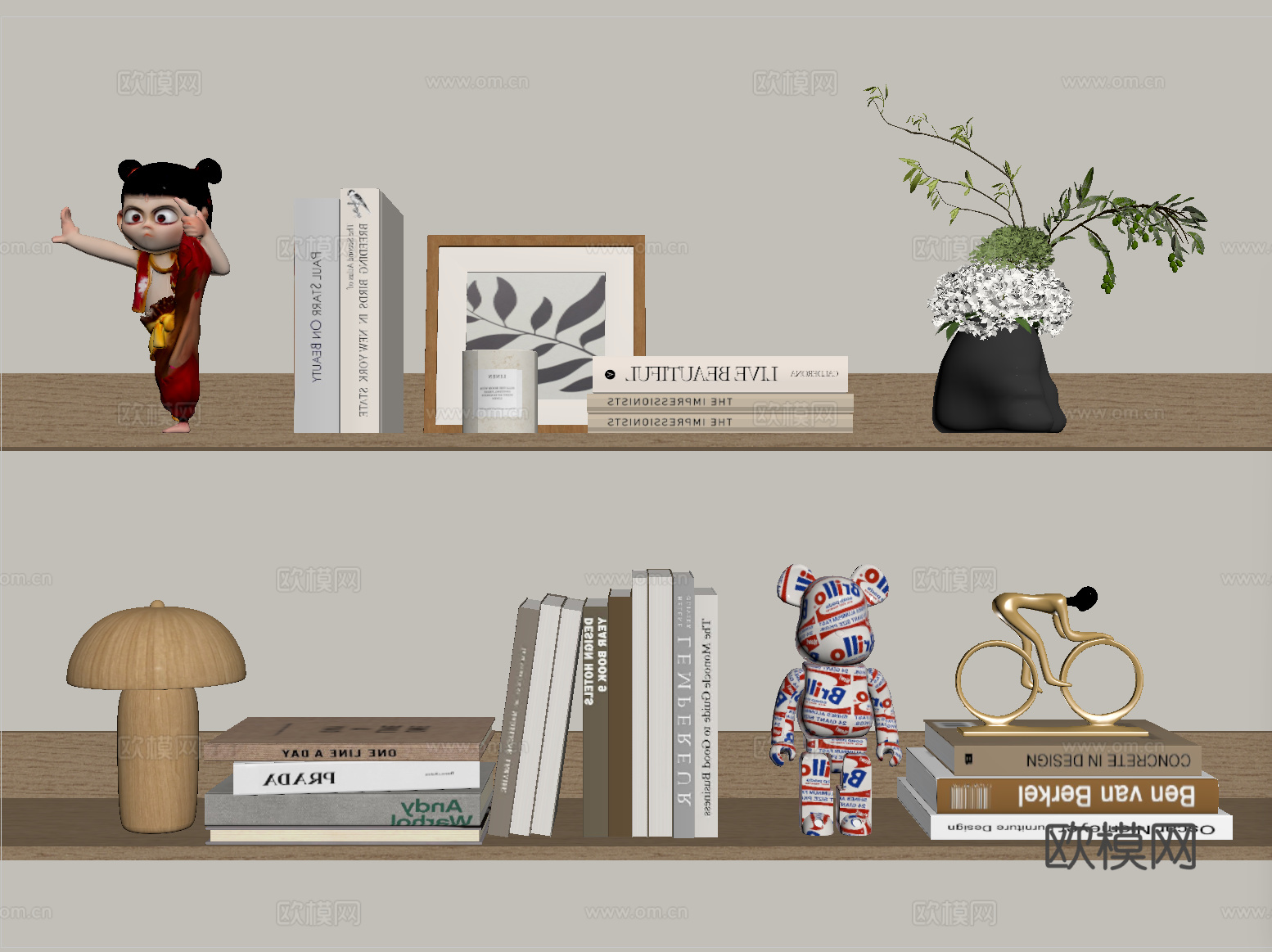 现代饰品摆件组合 书籍摆件su模型