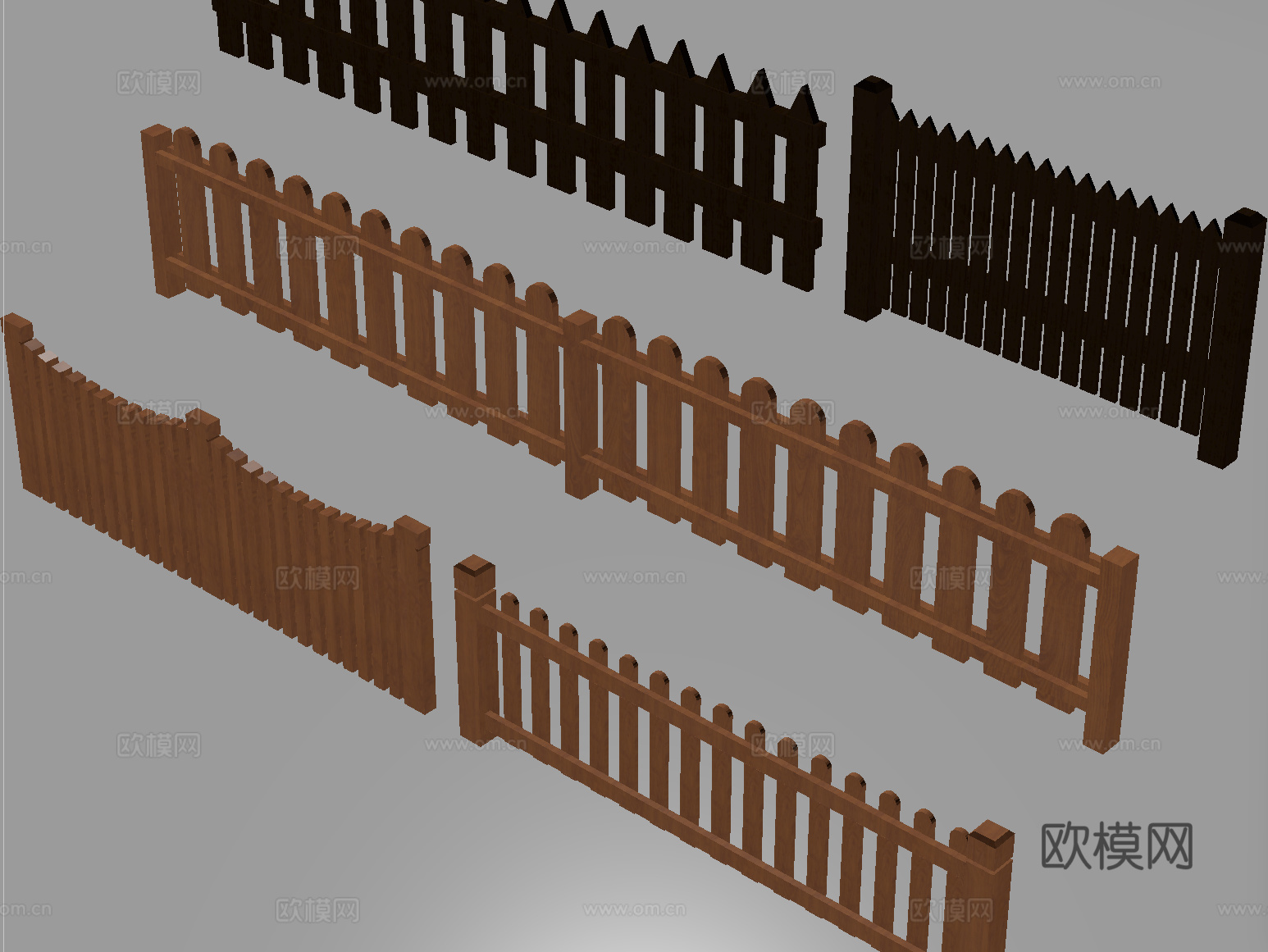 现代户外防腐木栅栏 庭院木栅栏 篱笆隔断 实木护栏su模型