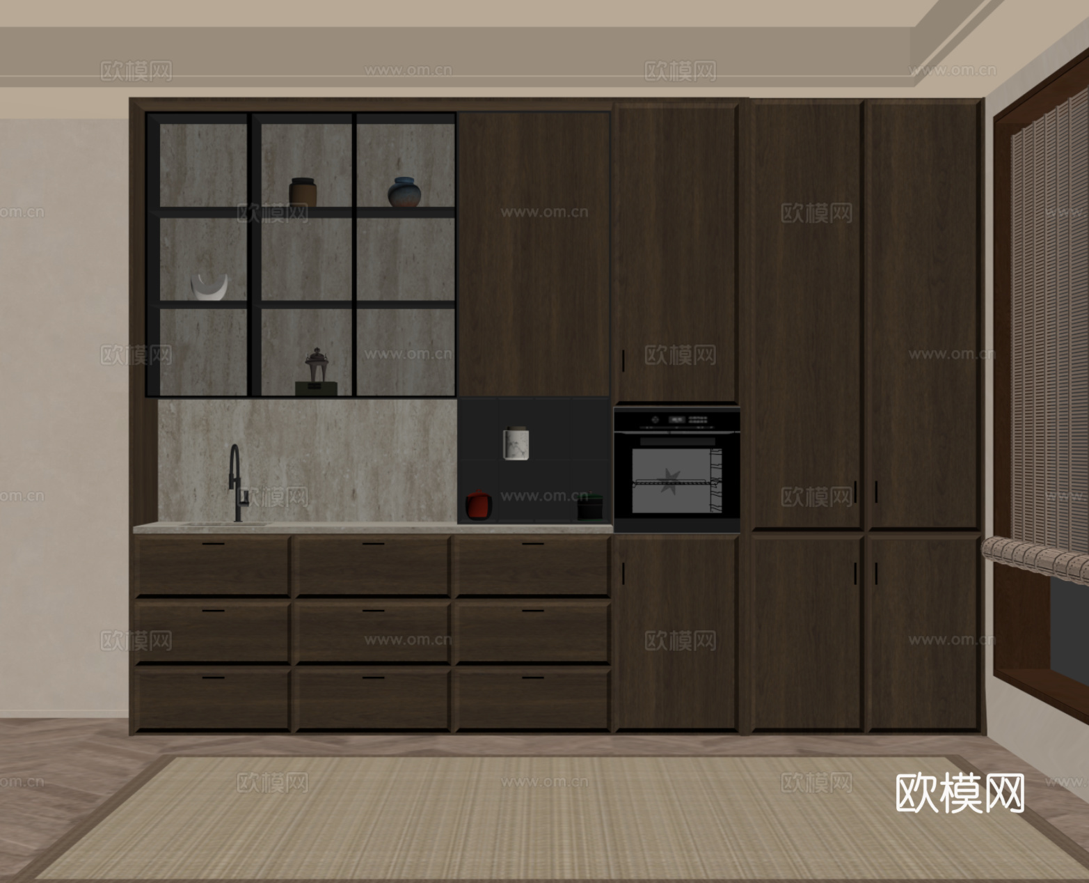 新中式酒柜 餐边柜su模型